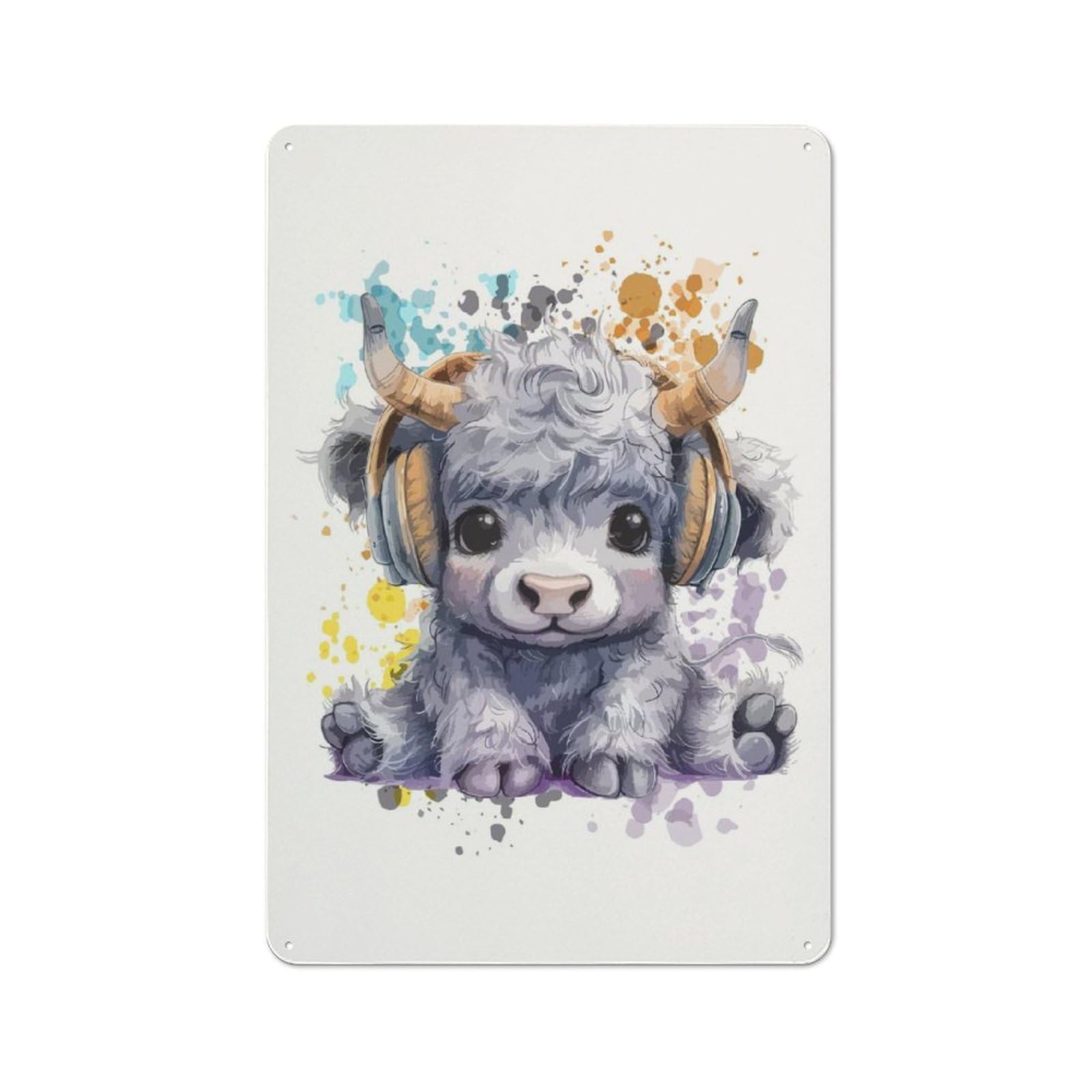 Junmoney Style-8-1 Vintage Tin Sign 30X20cm With Cute Highland Cow Music Gamer For Hobby Room Or Studio, For Metal Sign Collectors, For Garage And Workshop Walls