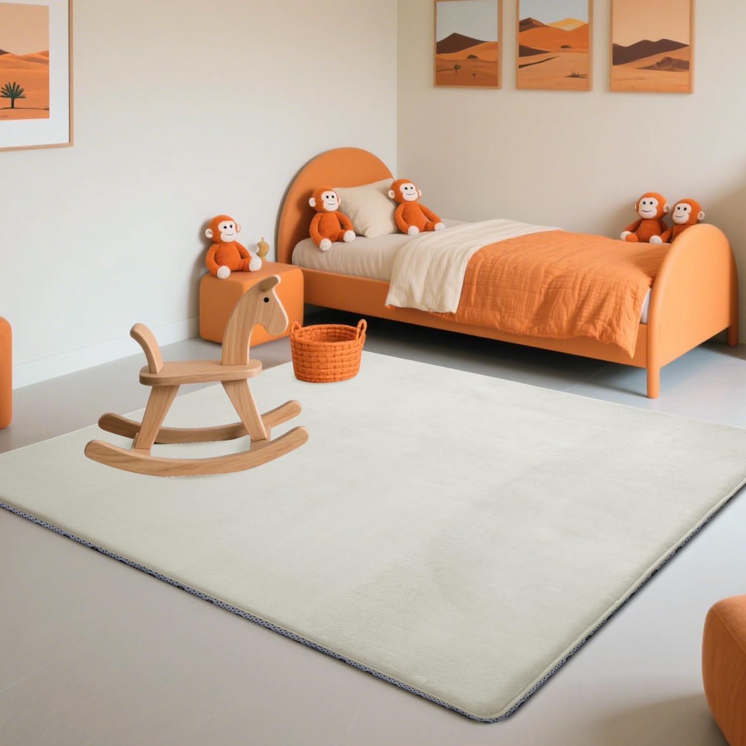 Tapis d'éveil et de Jeux Bebe Epais de 3 CM, Tapis Salon Chambre Poil Ras Jaune Crème 80x200 CM, Tatami Tapis Doux pour la Chambre Bebe, Chambre d'enfants