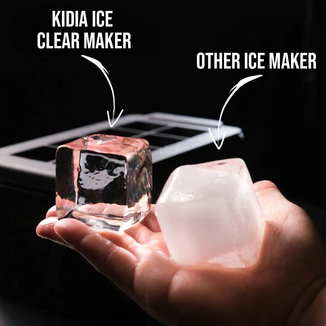 Kidia Ice Clear Cube Maker – Cubos de Hielo Transparente 8× 5x5x5 cm – Congelación Direccional, Silicona Alimentaria, Caja Aislante para Cócteles y Whisky