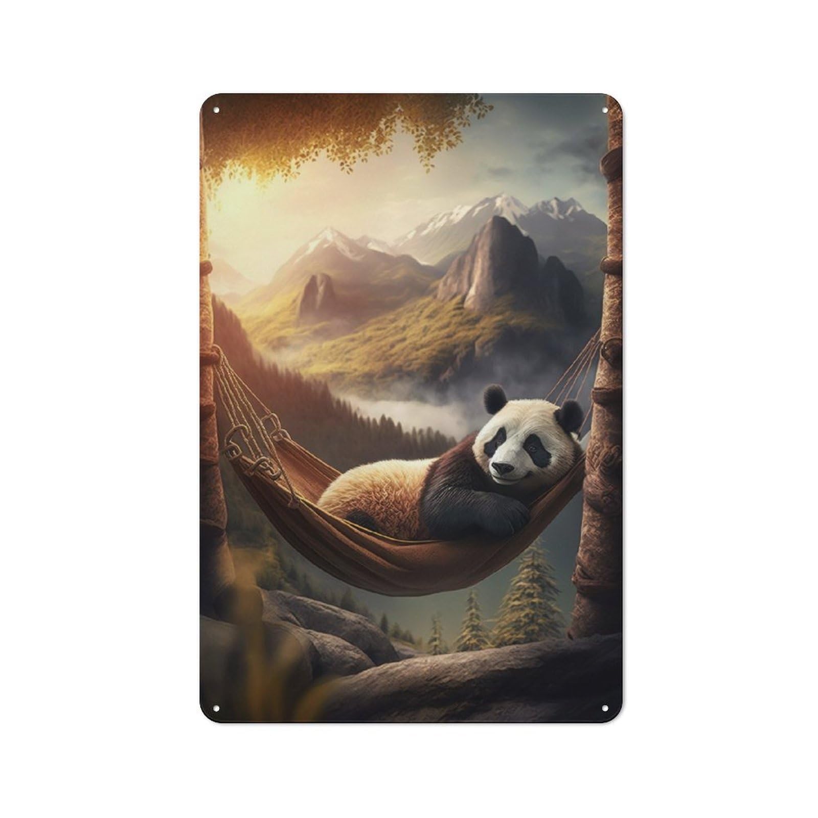 Chilling Hammock Panda Classic Metal Wall Decor 30x20cm, Decorative Tin Plaque for Cafe, Pub, Workshop Or Home Bar