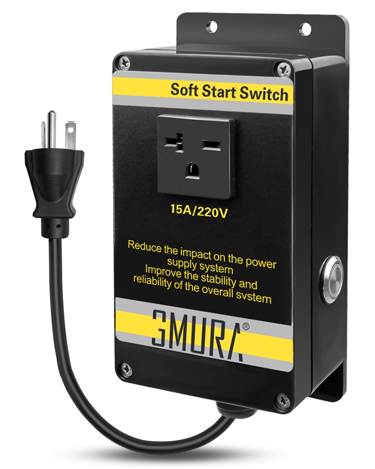 220V Soft Start Switch Outlet, 15A 3000W 60Hz for Table Saw Dust Collector Power Tools, with Manual Switch