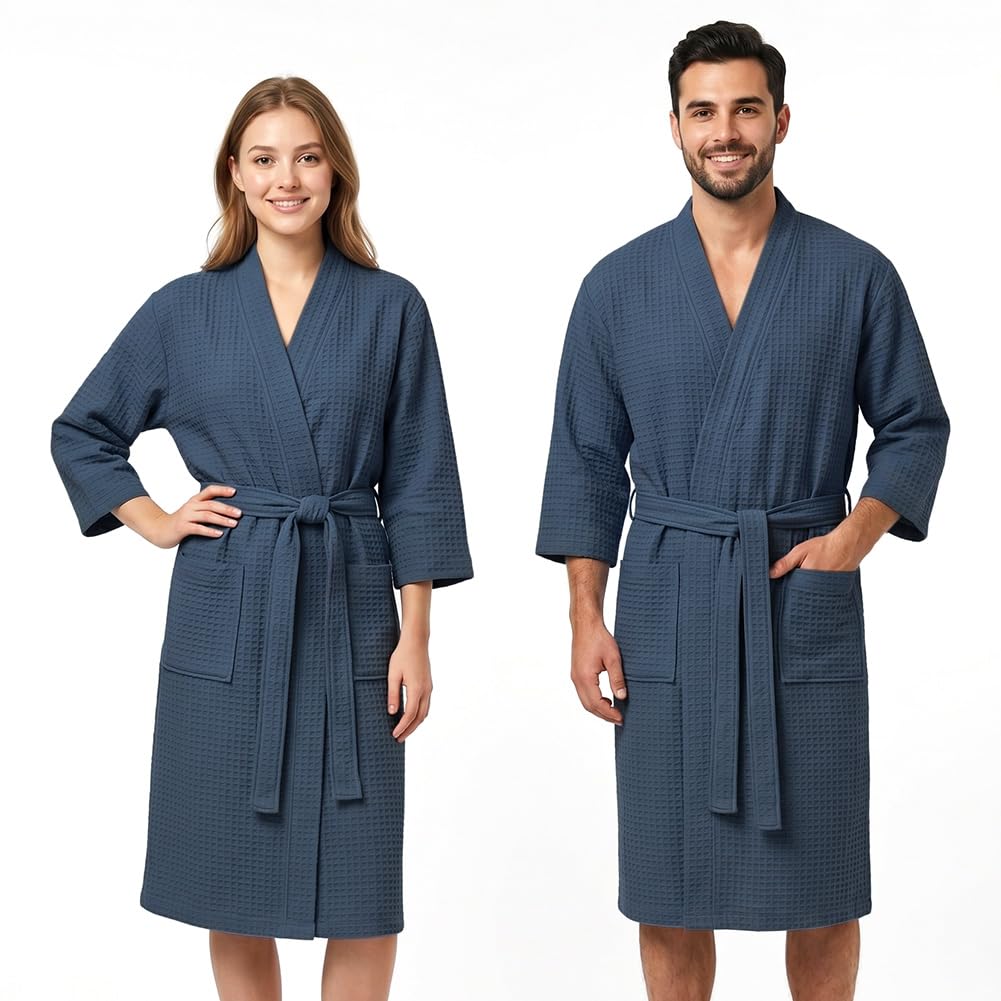 AUYAO Albornoz de Waffle Hombre, Batas de Casa, Absorbente, Ligero y Suave, para Ducha y Piscina