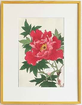 えびプリ　河原崎将堂の昭和25年の初期の花版画「牡丹」初期の刷りは貴重です えびプリ 河原崎将堂の昭和25年の初期の花版画「牡丹」初期
