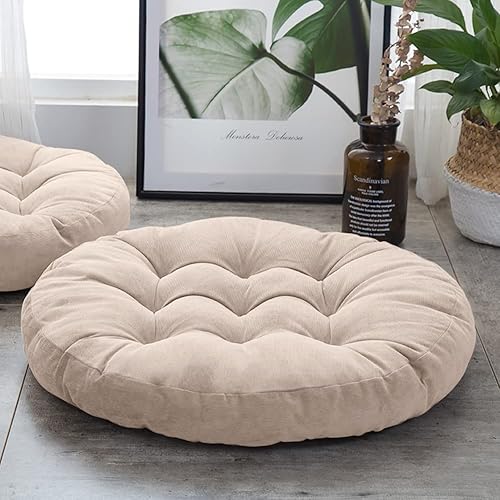 Miniatura 4 de Tiita Juego de 2 cojines redondos para sillas de oficina, 22 x 22 pulgadas, para exteriores, para adultos, sentados, patio, jardín, beige