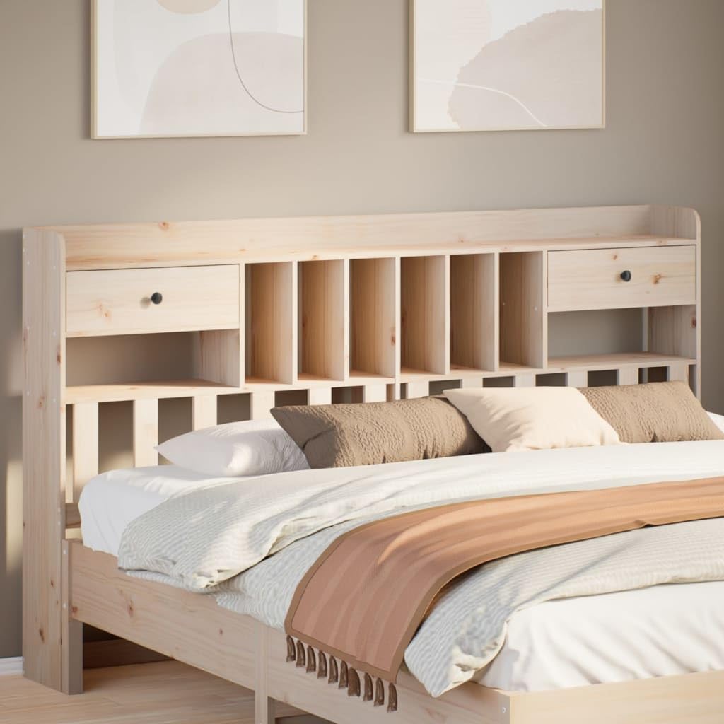 Cabecero de madera maciza con almacenamiento, cabecero de pino con armarios integrados, estante de exhibición de dormitorio y accesorio de almacenamiento para espacio de vida organizado
