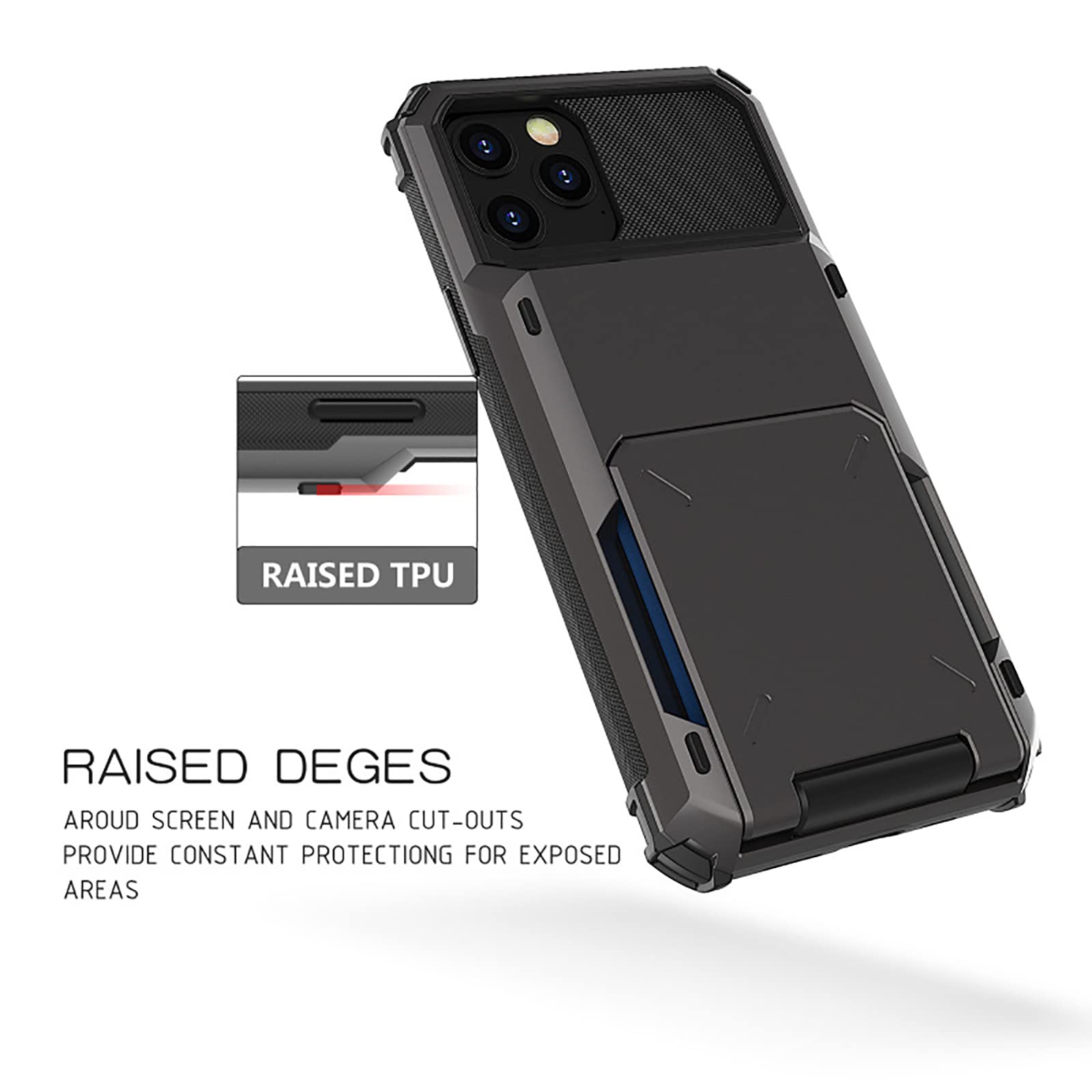 Custodia per IP 13/12 PRO Max Slot per Porta carte Integrato sul Retro Custodia resistente in Materiali TPU e Policarbonato Morbida Custodia per Telefono in TPU,Black,Ip XS Max