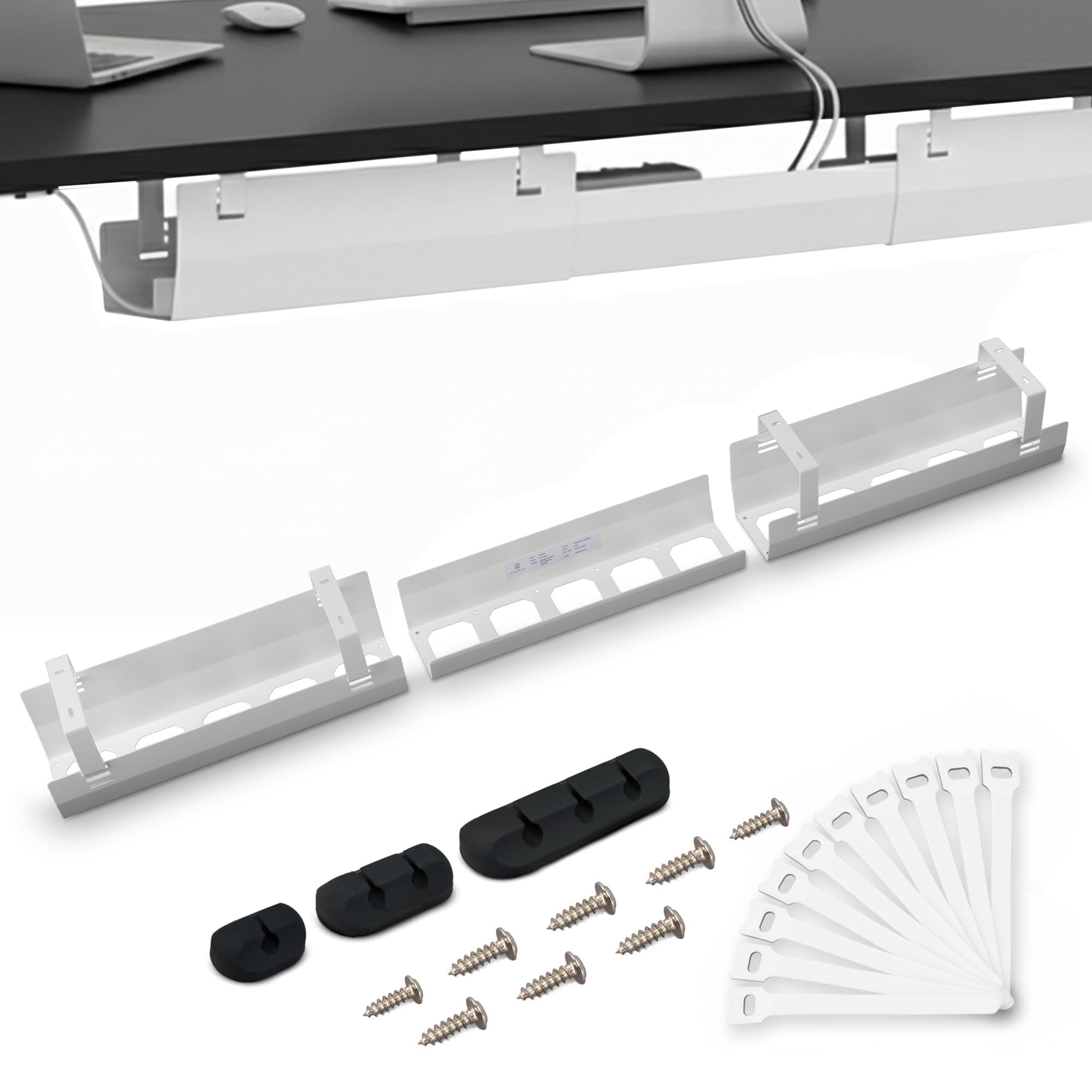 2GOODz Bandeja para cables de escritorio, 84-122 cm, extensible, altura regulable | Incluye Accesorios: fácil acceso, acero aleado, fácil montaje