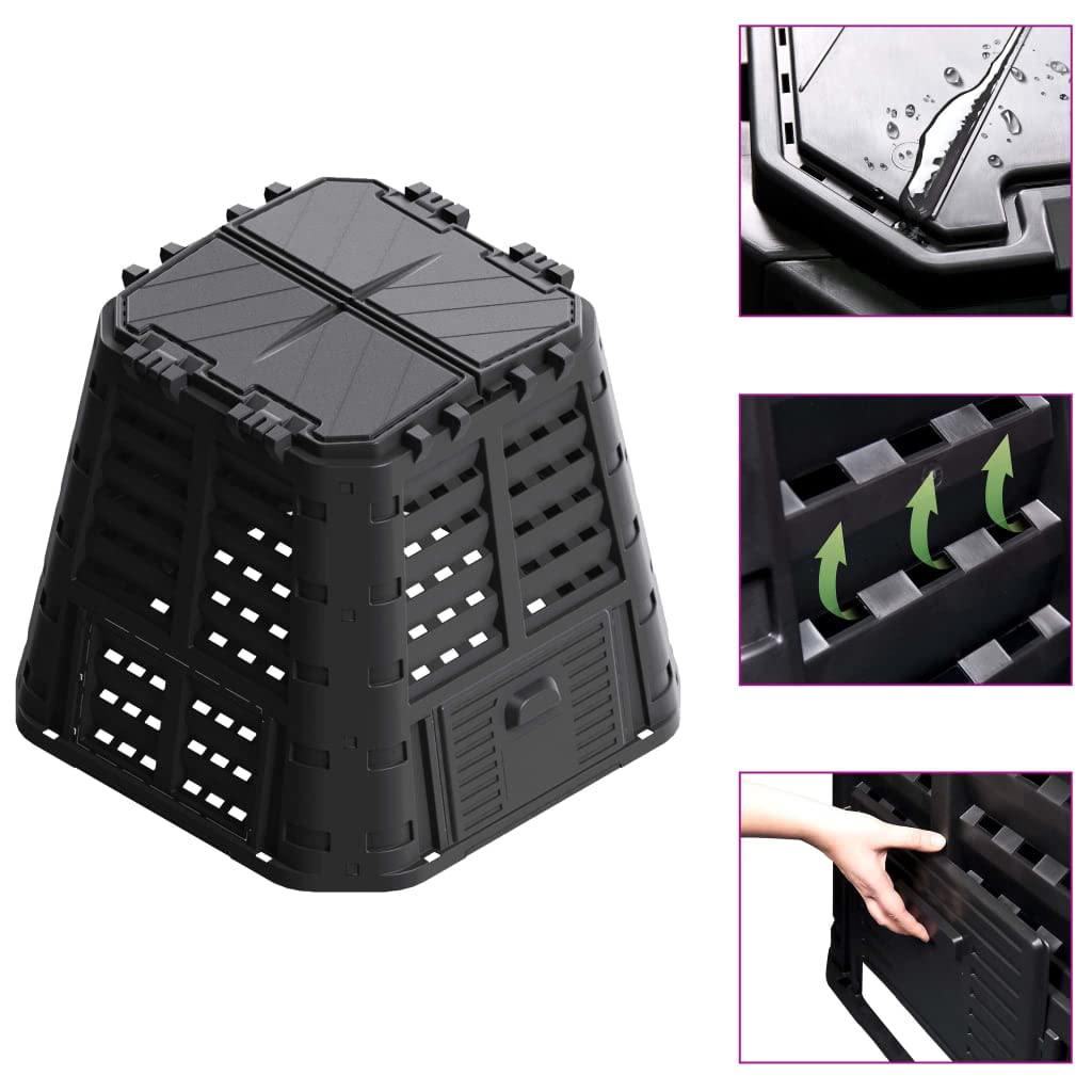 Compostiera da giardino, 480 l, compostiera termica in plastica, compostiera rapida per rifiuti da giardino e rifiuti biologici, nero, 93,3 x 93,3 x 80 cm