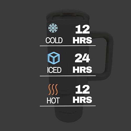 Miniatura 4 de Vaso de 40 onzas con asa y popote abatible  Apto para portavasos de automóvil, botella de agua resistente a fugas  Acero inoxidable aislado