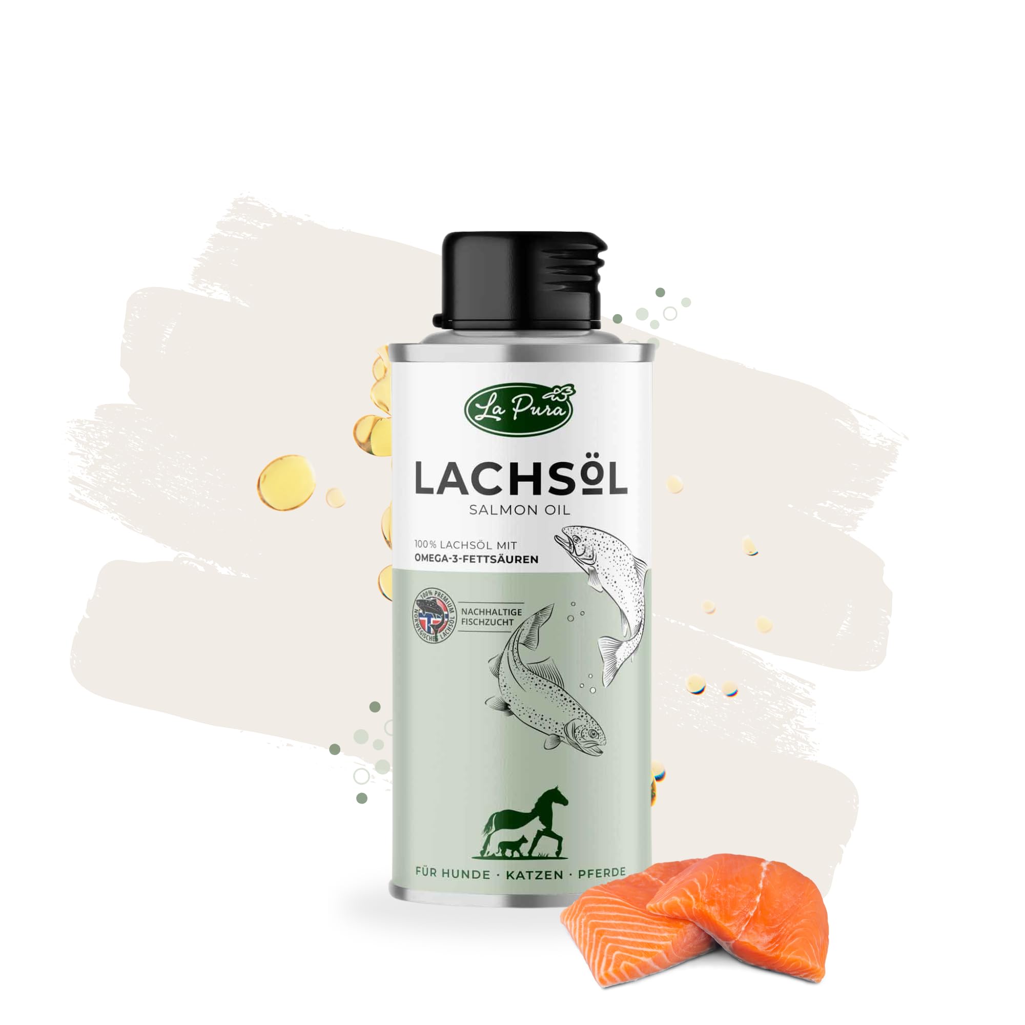 LaPura Lachsöl – Lachsöl für Hund, Katze und Pferd – kaltgepresst, 250ml, Omega-3 & Omega-6