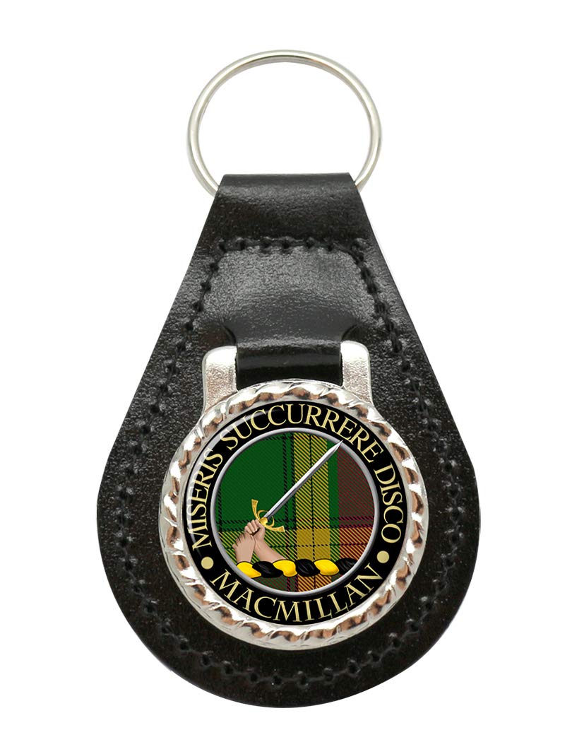 Giftshop Uk Unisex Black Leather And Silver Metal Macmillan Scottish Clan Leather Key Fob