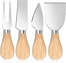 QHFlashbuy Coltelli da Formaggio,4 Pezzi Coltelli da Formaggio in Acciaio Inox,Formaggio Taglierina con Manico in Legno per Burro,Dolce,Pizza,Cottura in Cucina 12CM