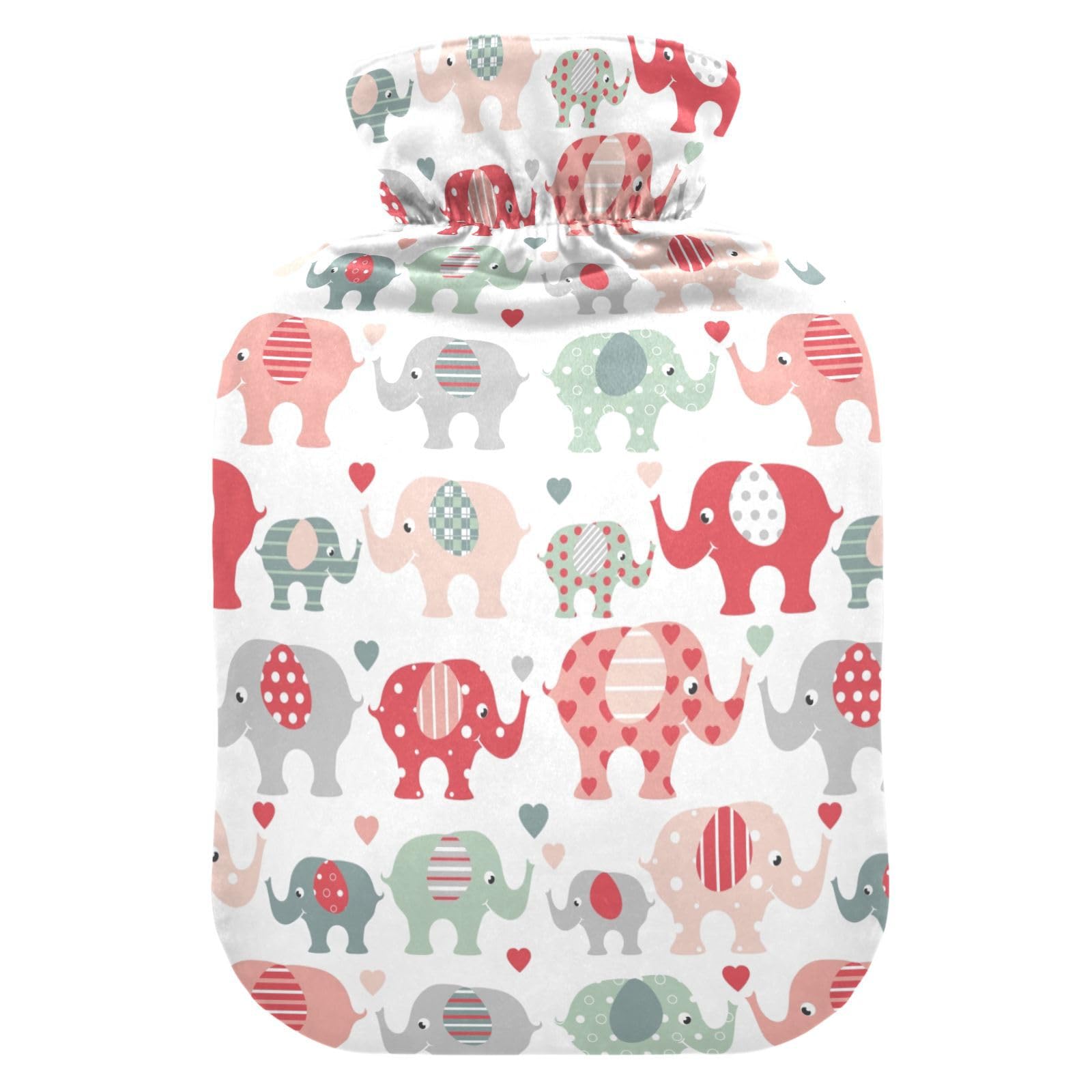 susiyo Cute Red Green Baby Elephants Hot Water Bottle with Soft Velvet Cover 2L Hot Water Bag for Cold Weather - Medium