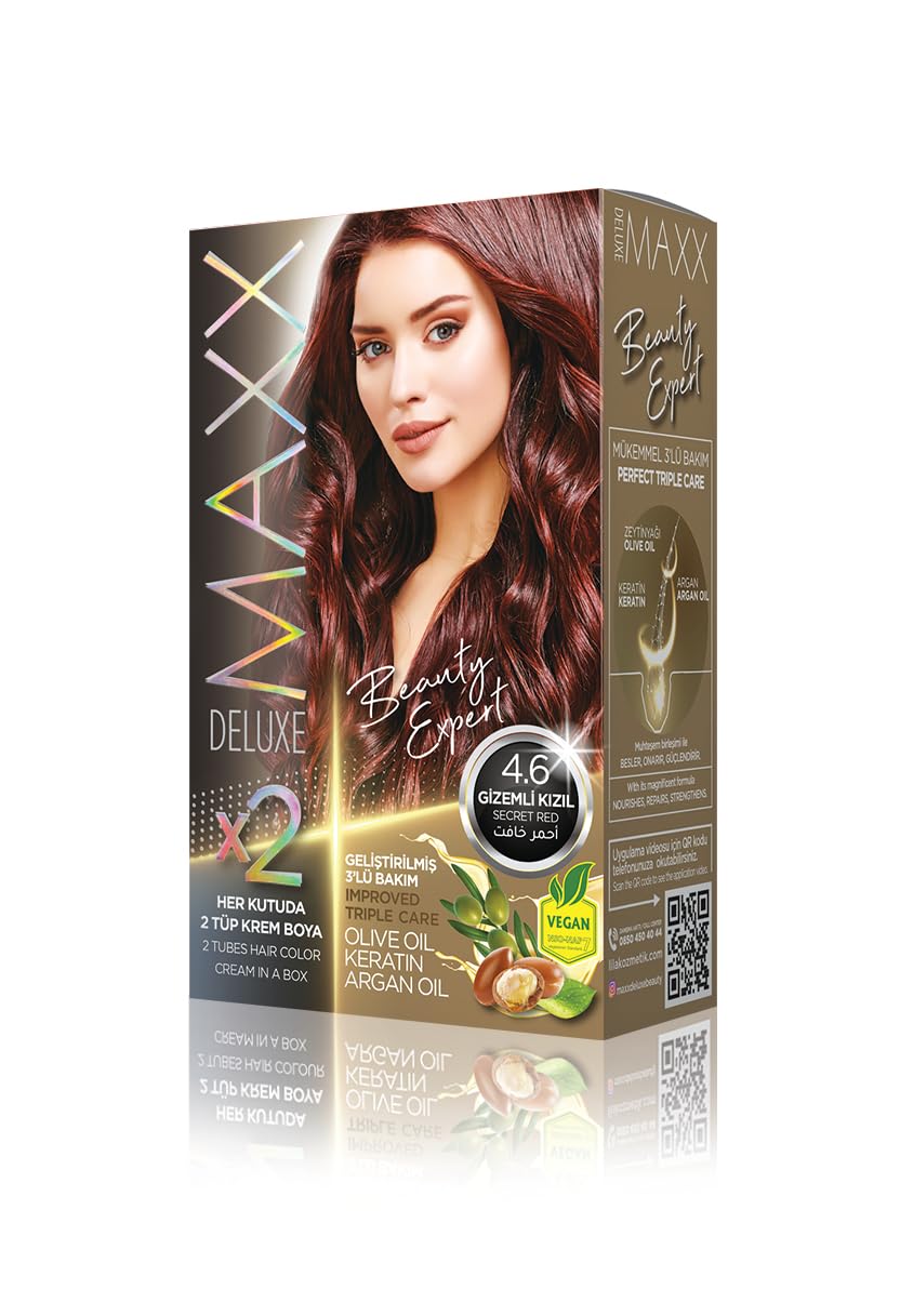 MAXX DELUXE BEAUTY EXPERT HAIR COLOR (KERATİN)'Lİ 1 KUTU (2 X 50 ML) (Gizemli Kızıl 4.6)