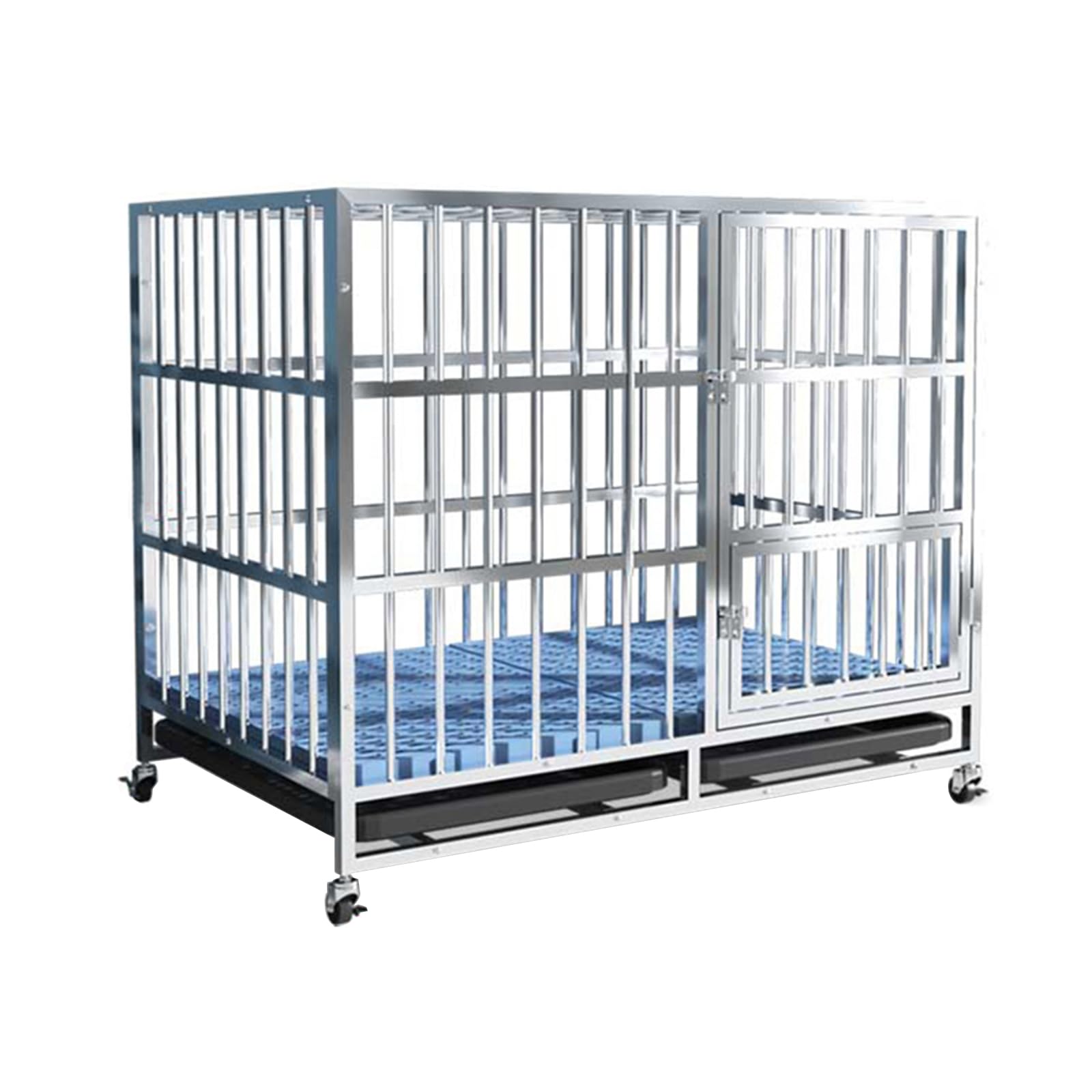 Jaula Grande para Perros De Acero Inoxidable, Casa para Mascotas Perrera con Ruedas y Bandeja y Doble Puerta(125cm/49.2in)