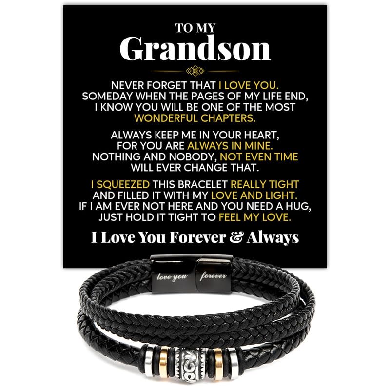CALLA DECORGIFTS To My Grandson Bracelet Best Gifts For Grandson Bracelet From Grandparents Men Gift Love You Forever Bracelets Birthday Christmas Gift With Message Card and Box #2