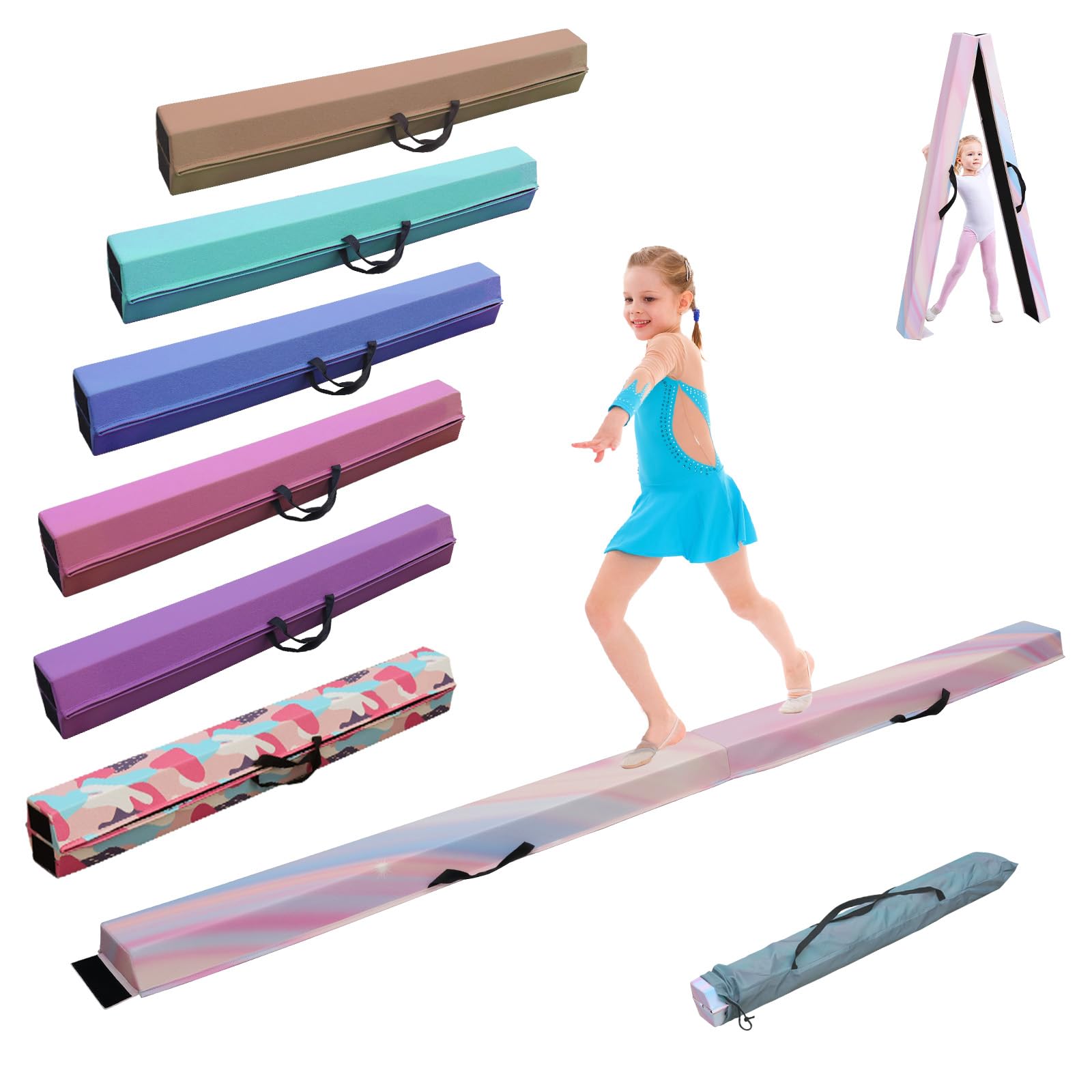Barra Equilibrio Gimnasia artistica 240/270/300 cm Cuero PU Barra de Equilibrio Gimnasia artistica Plegable Base de Goma Antideslizante para niños, Vigas de Gimnasia para Entrenamiento