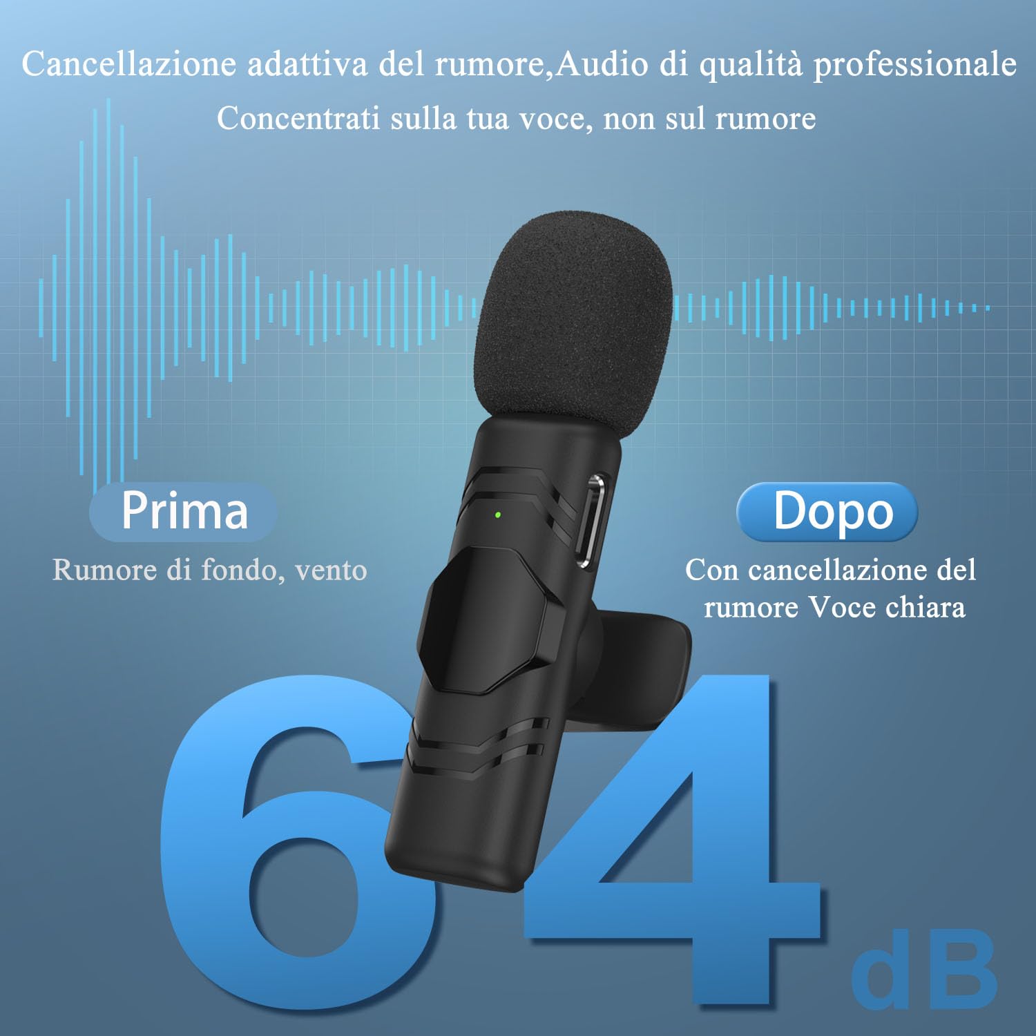 Dresz Microfono Lavalier Wireless per iPhone Android iPad,2 Pack Mini Microfono per la registrazione video, streaming, Podcast, Vlogging, Youtube, Tiktok,Trasmissioni dal Vivo, Interviste