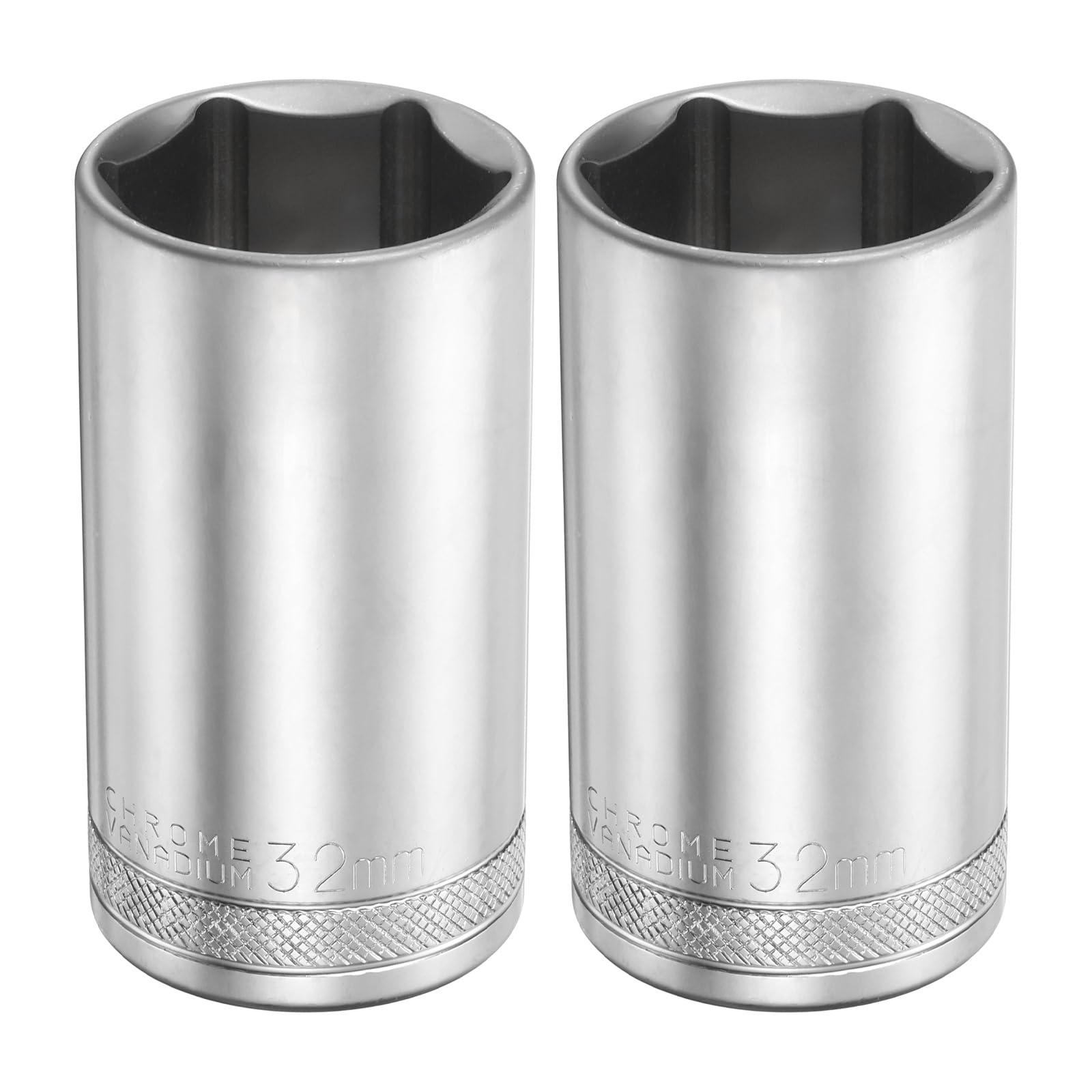 sourcing map 2pcs 6 Points Deep Socket 1/2" Drive 32mm Deep Metric CR-V Steel Polished Nickel Plating 78mm / 3.1" Long Hex Socket Tool for Home Auto Nuts Bolts Repair