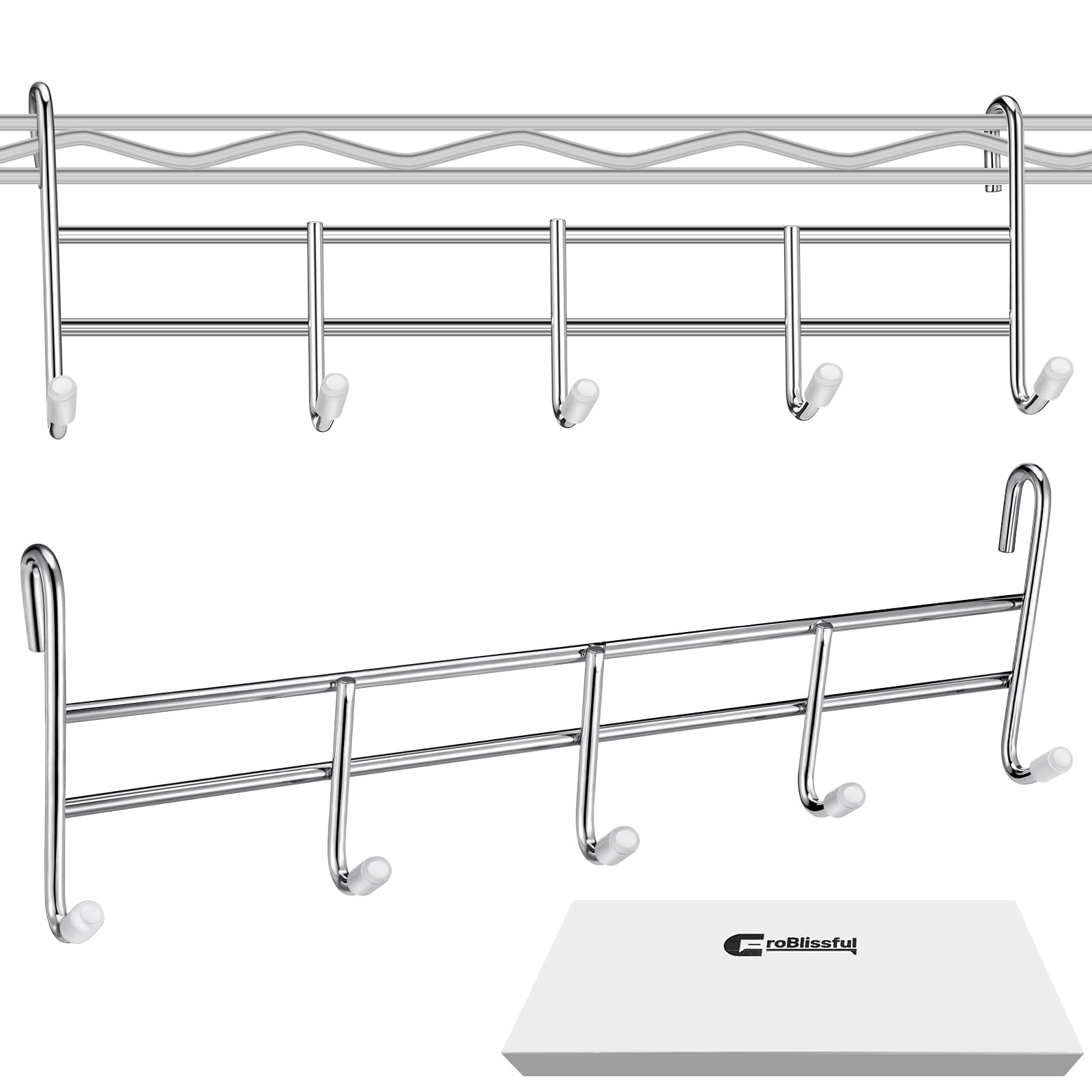 2 Pcs 5 Hook Attachment for Wire Shelving 1.5 x 12 x 4 Inch Hanging Hooks Rack Wire Chrome Plated Steel Shelf Accessories Metal Hook Bars for Storage Display Organizer (Chrome)