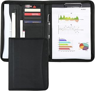 LOCAL LION Conference Folder a4 Pu Leather Business Portfolio Clipboard Padfolio for Resume, Interview, Legal Document Organiser & Business Card Holder, Writing Pad for School Office (Black-06LH)