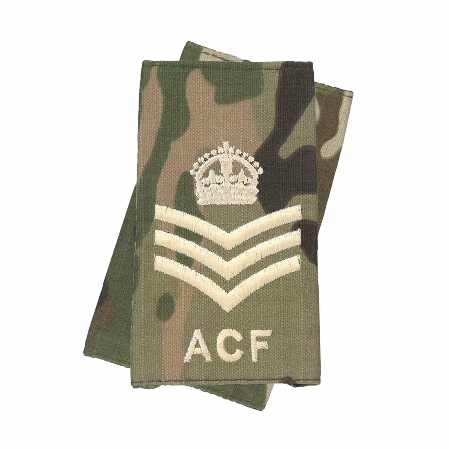 CL Distribution Pair of King's Crown C3R ACF Cadets Ivory on Multicam/MTP (Multi Terrain Pattern) Rank Slide - Staff/Colour Sergeant