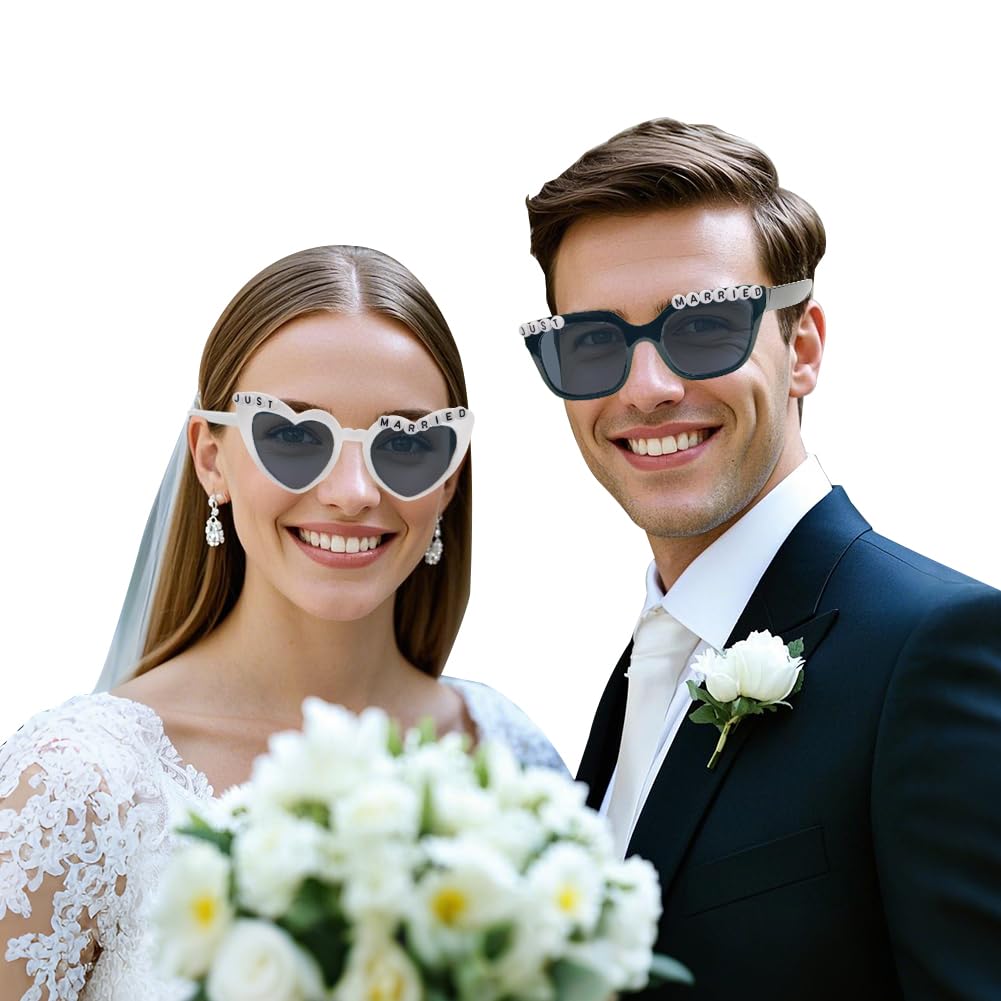 SwirlColor Okulary przeciwsłoneczne w kształcie serca, stylowe okulary przeciwsłoneczne dla panny młodej i pana młodego, okulary przeciwsłoneczne dla kobiet, idealne na zewnątrz ślubne