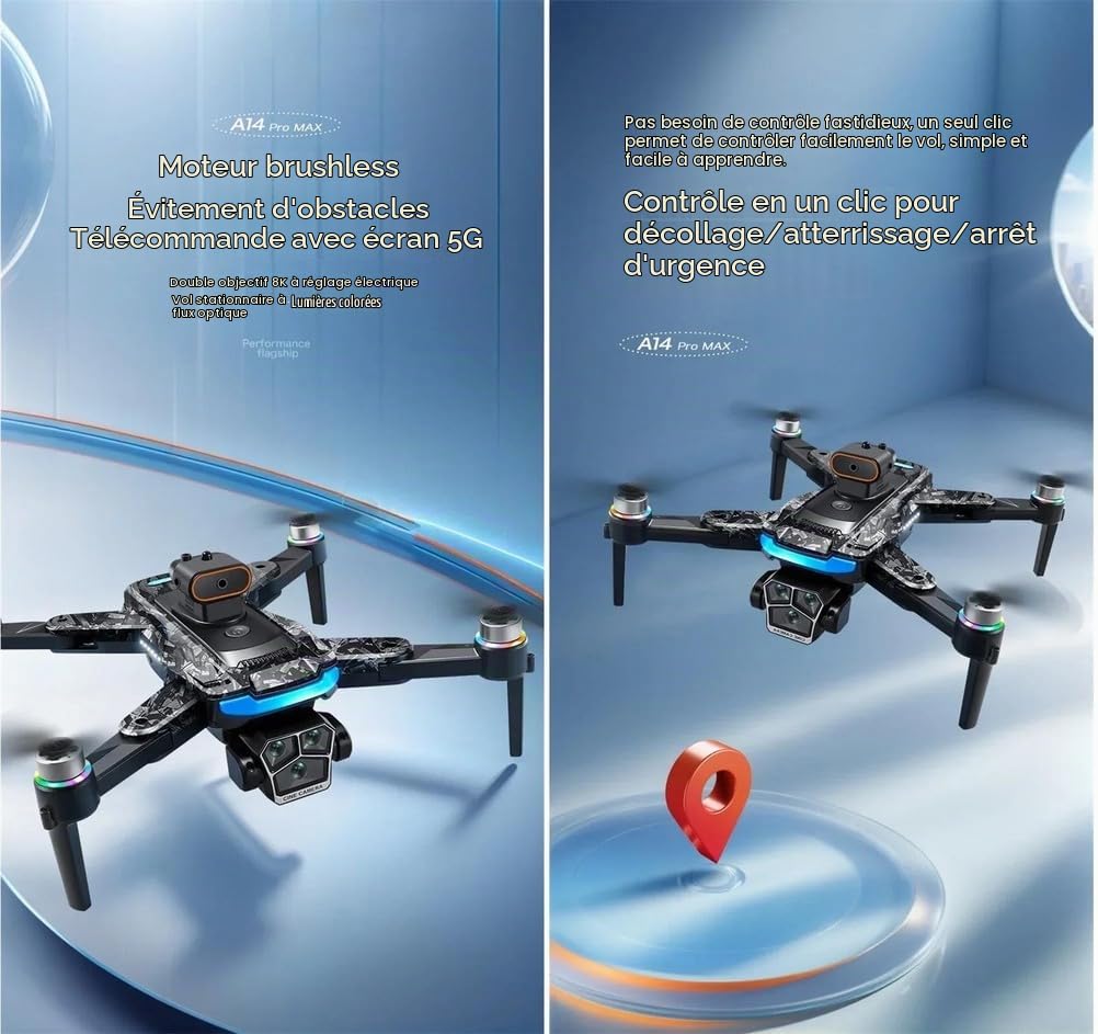 UAV A14 ProMax Drone 8K HD Caméra Quadricoptère avec télécommande d'écran 5G WiFi Photographie aérienne Brushless RC Dron