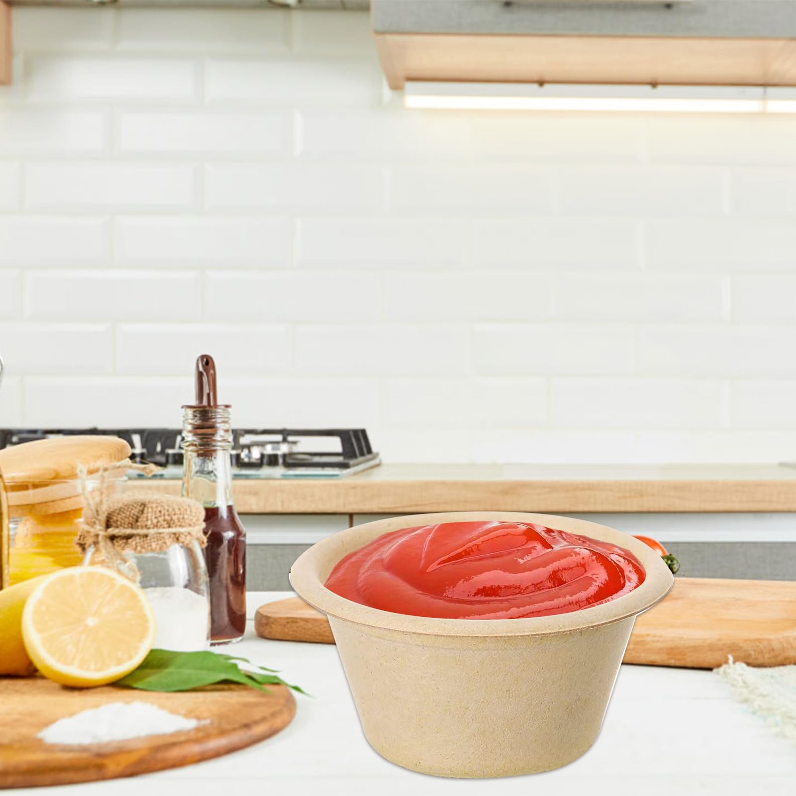 300 Stk. Bio-Portionsbecher 120ml (4 oz) aus Bagasse – Kompostierbare Saucenbecher & Dip-Schälchen – Stabil & Hitzebeständig – Nachhaltige Probierbecher für Eis & Catering (Natur)