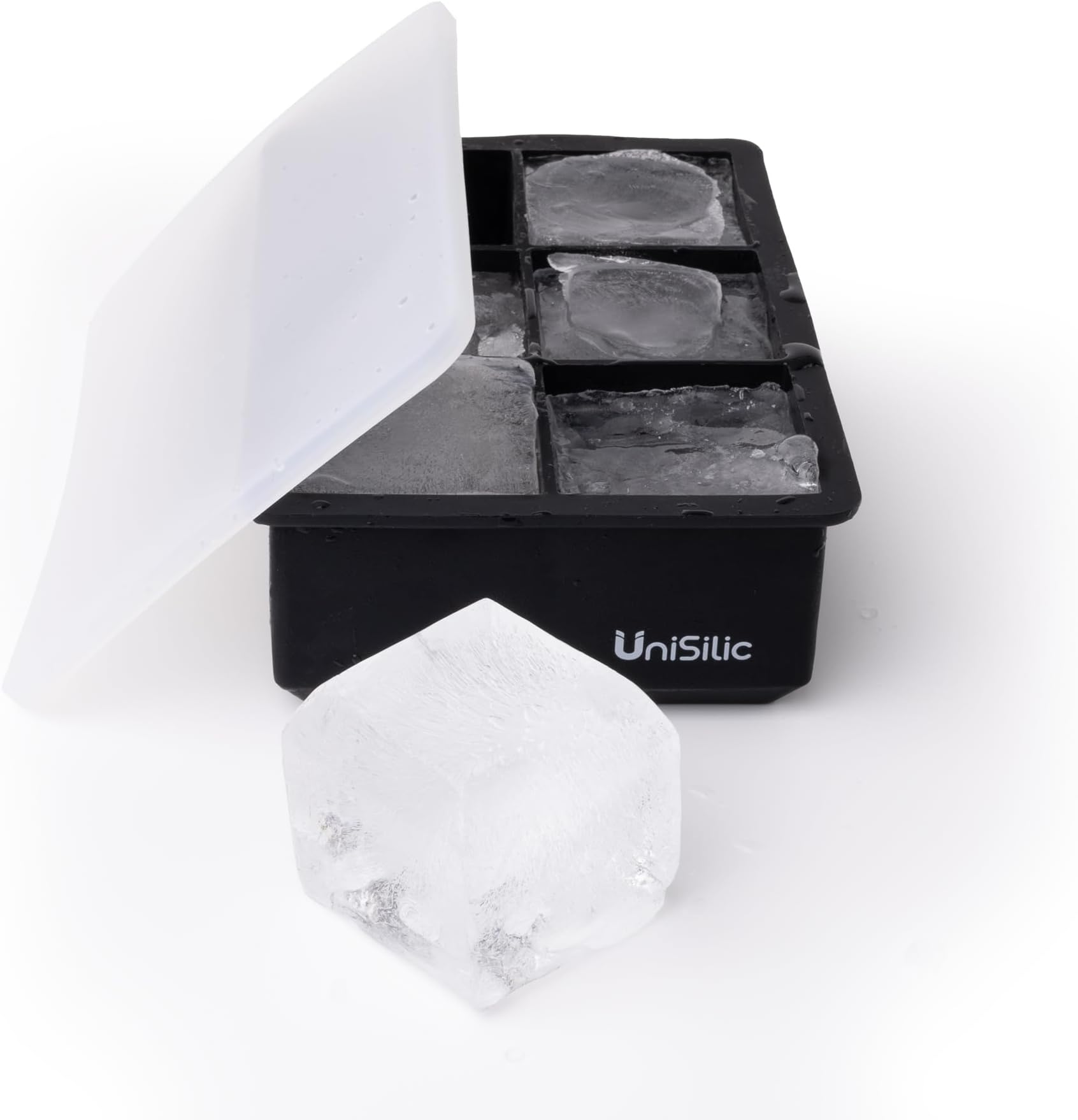 Large Ice Cube Tray with Lid, Flexible 6 Cavity 2" Large Silicone Ice Cube Mold with Leak Proof Removable Lid, Square Ice Cube Tray, BPA Free And Slow Melting Ice Maker for Cocktails, Drinks