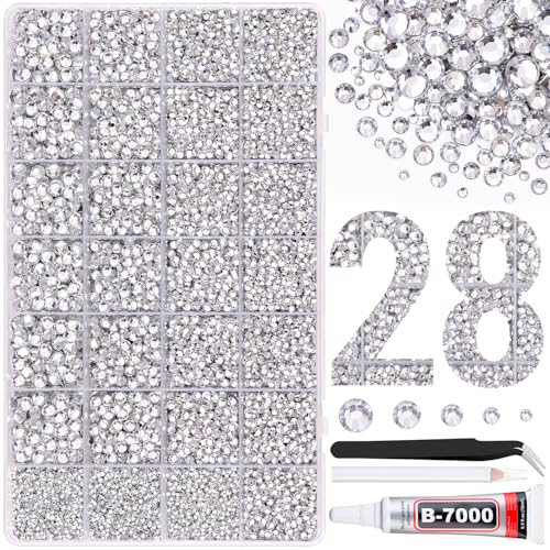 30000Pcs Resin Rhinestones for Bedazzling with Tweezers, Clear Rhinestones for Crafting with B7000 Jewelry Glue for DIY Crafts Clothing Tumblers Shoes Fabric Nail Art