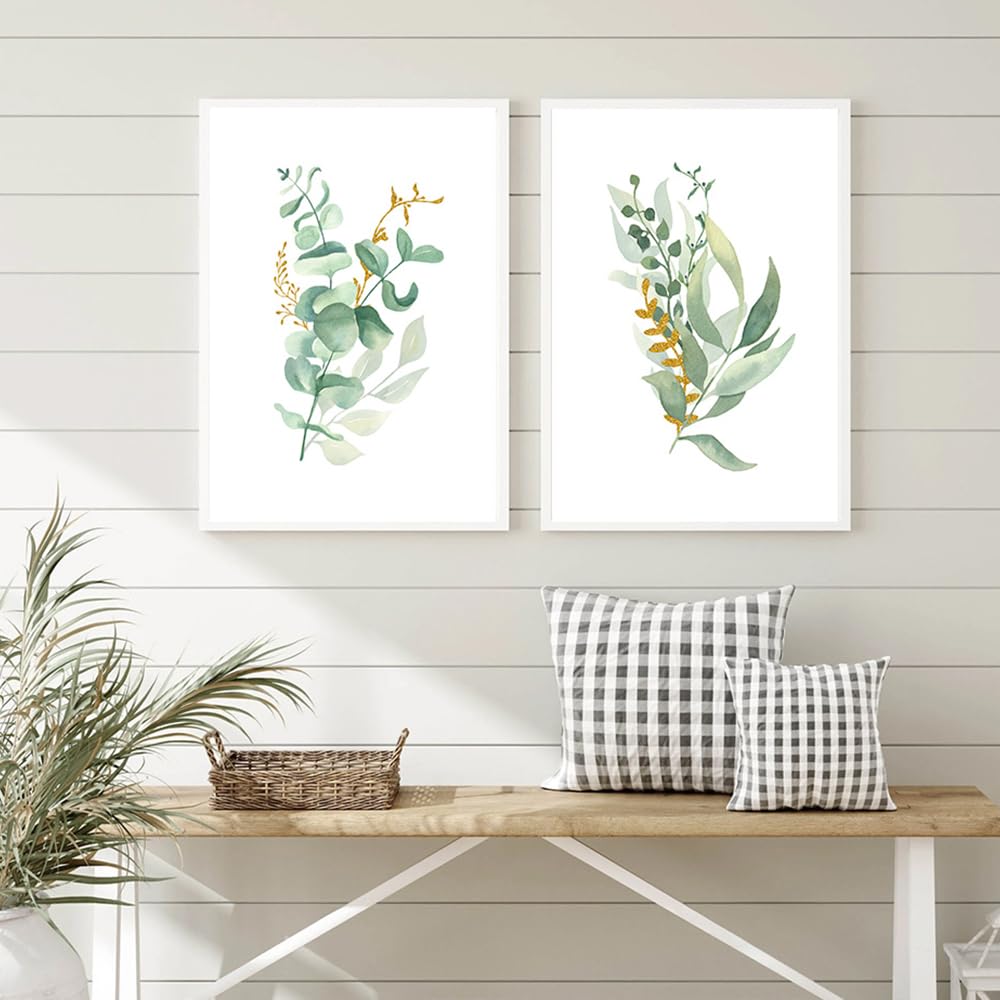 WUHBCZ Pictures,Nordic Golden Leaf Posters Canvas Painting Gold Green Plant Leaves Watercolor Wall Art Prints Picture for Living Room Kitchen Decor-40 * 60cm*2PCS (No Frame)