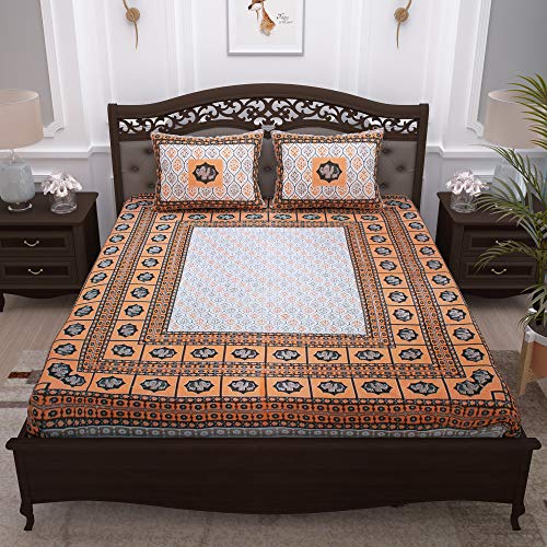 Image of Story@Home Pandora Collection 152 TC 100% Cotton Bedsheet for Double Bed with 2 Pillow Covers (90 X 108 Inch, Orange & Brown)