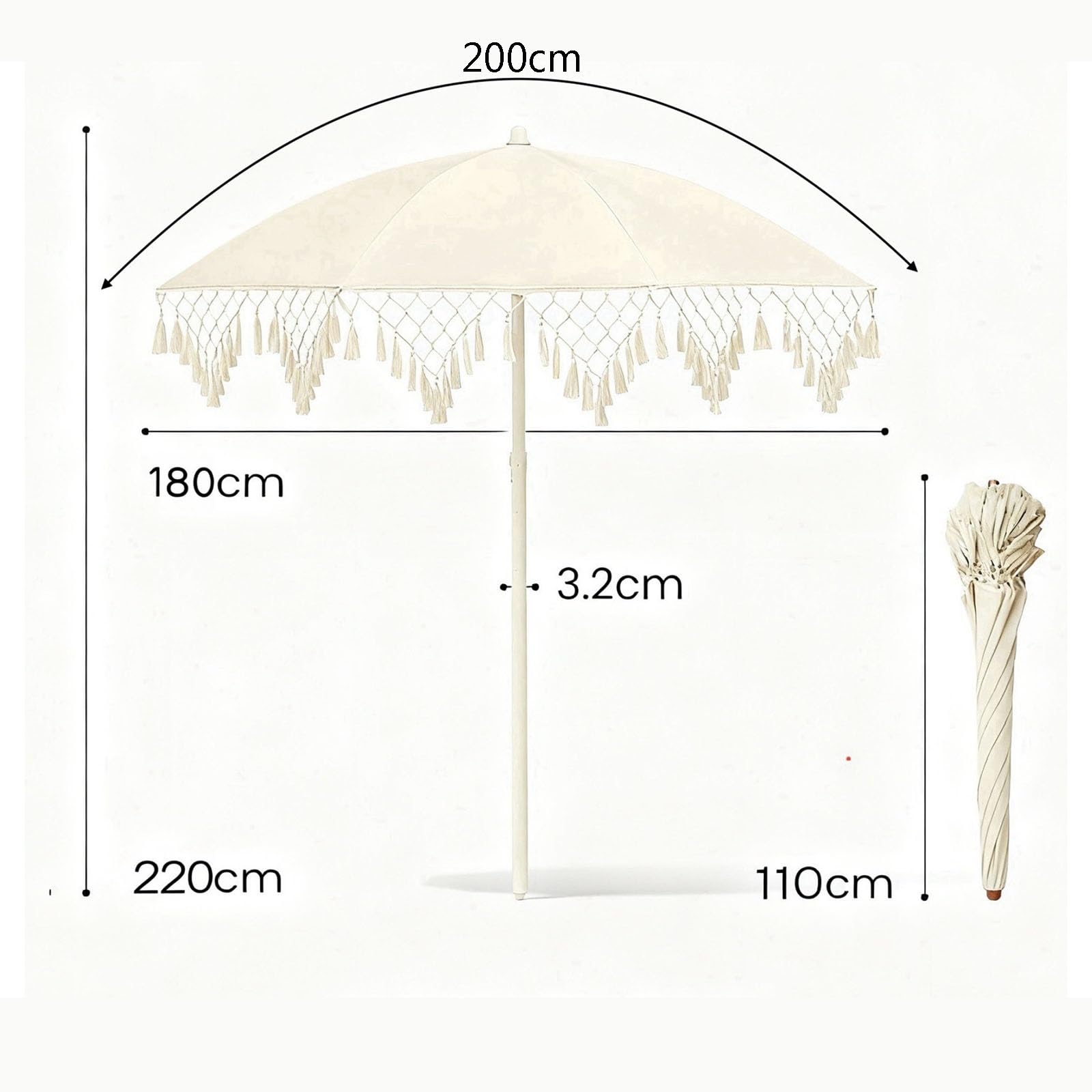 Prosty Parasol Z Frędzlami, Regulacja Kąta 45 Stopni, Pogrubiona Rama, Parasol Ogrodowy O Długości 1,6 M, 1 Szt.