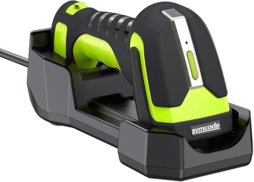 Symcode Escáner de código de barras de carga inalámbrica, simbologías 1D2DDPM, sensor de escaneo de obturador global, inalámbrico y Bluetooth de