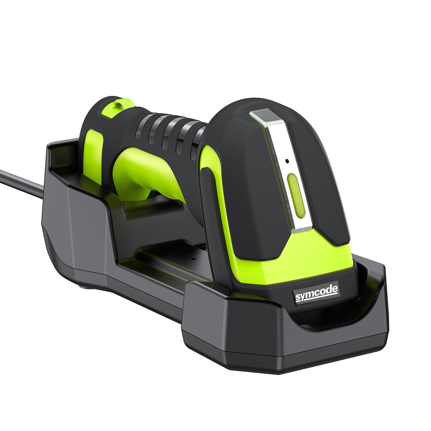 Symcode Wireless Charging Barcode Scanner, 1D/2D/DPM Symbologies, Global Shutter Scan Sensor, Long-Distance 433MHz Wireless & Bluetooth, Industrial