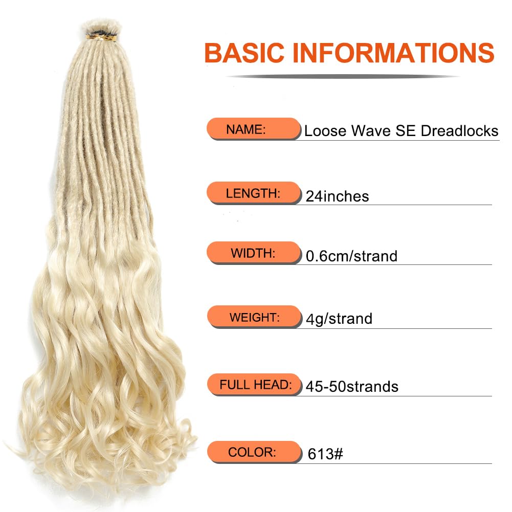Extensiones de rastas sintéticas de onda suelta de 24 pulgadas, 20 hebras, finas y suaves, rizadas españolas SE (20 hebras, 613#)