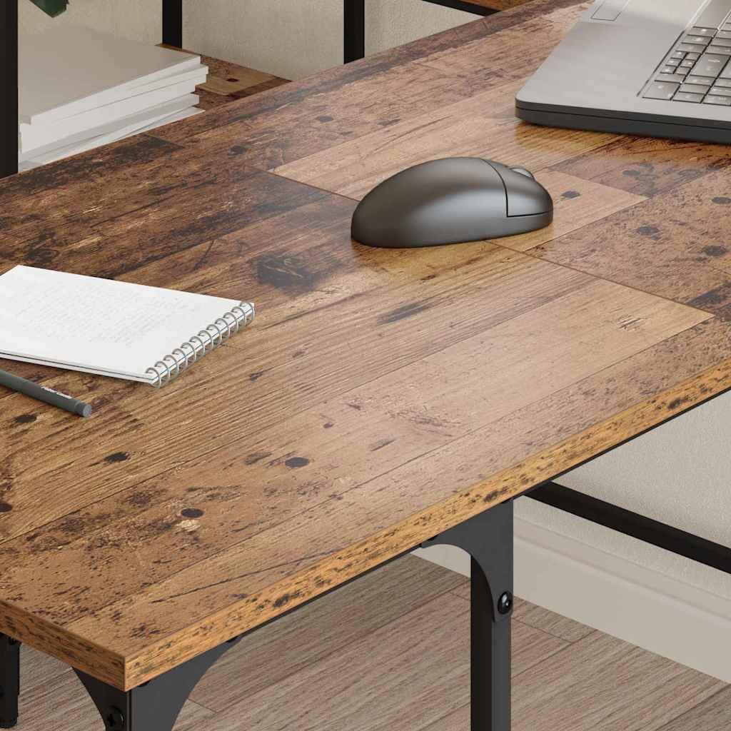 Scrivania angolare in legno anticato, 139 x 139 x 75 cm, a forma di L, con scaffale, autoportante, moderna scrivania da ufficio per casa e studenti, con molto spazio di archiviazione, in stile