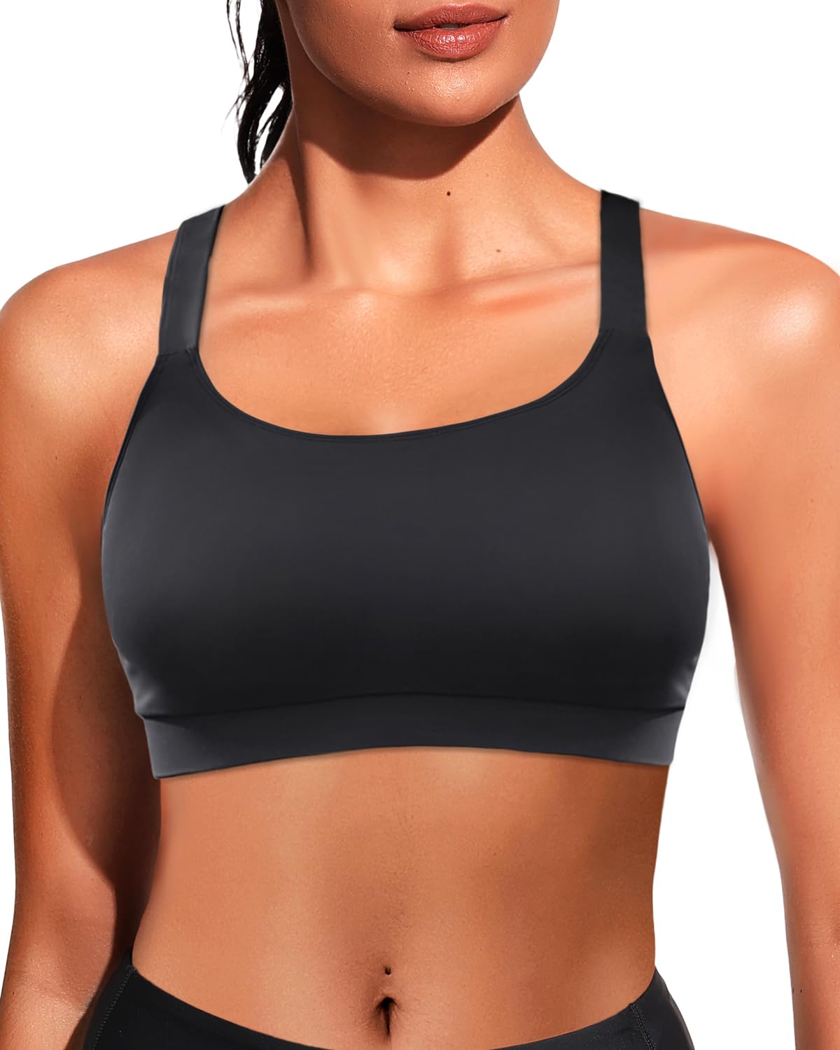 Women Sports Bra Swim Top - Swim Bra Bikini Tops Scoop Neck Bathing Suits Top Cross Strap 2025