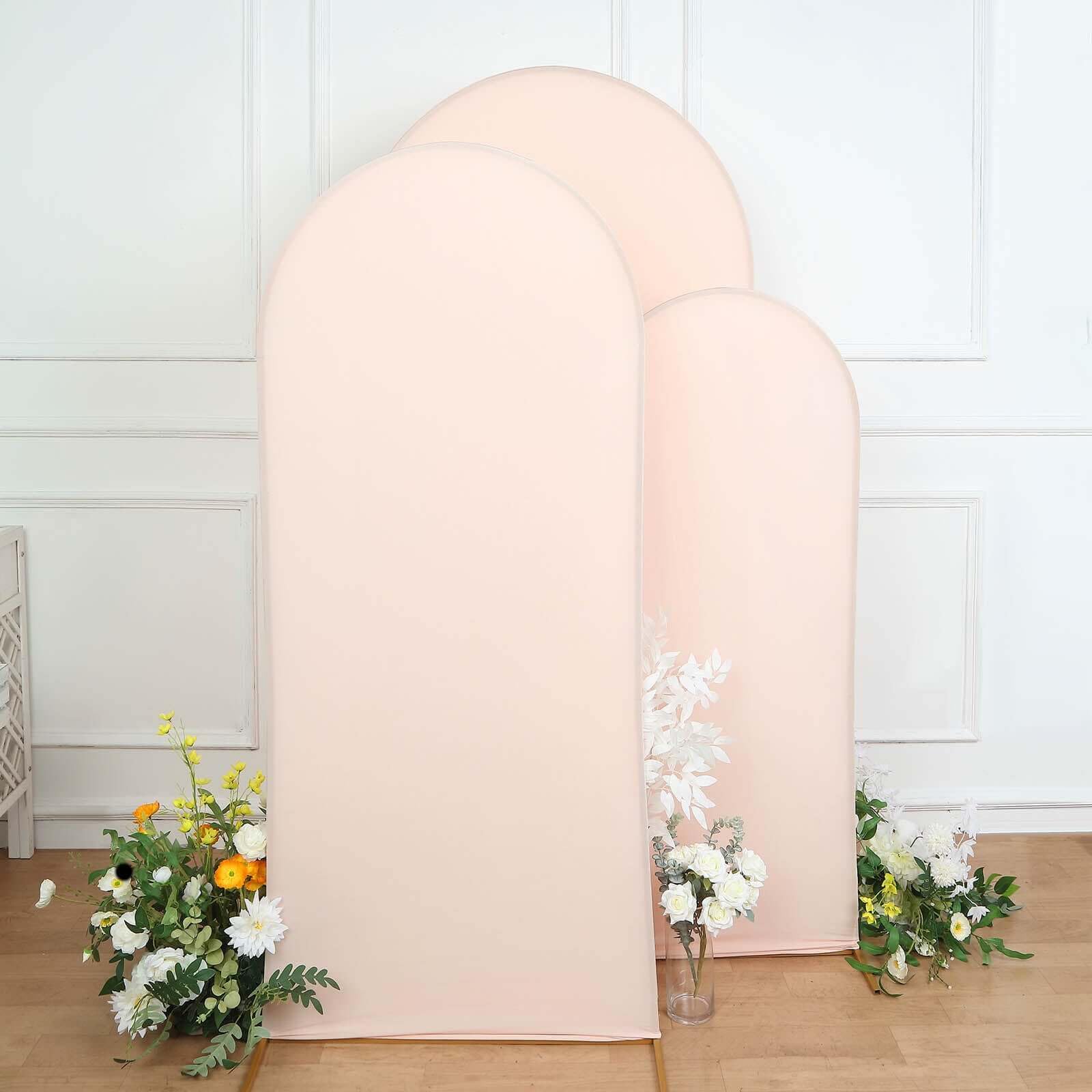 Efavormart Set of 3 | Matte Blush Rose Gold Spandex Fitted Wedding Arch Covers for Round Top Chiara Backdrop Stands - 5ft, 6ft, 7ft