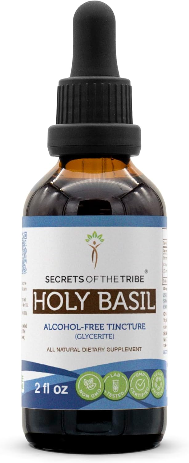 Secrets of the Tribe Holy Basil Tincture Alcohol-Free Extract, Holy Basil (Ocimum Tenuiflorum) Dried Herb Tincture Supplement (2 FL OZ)