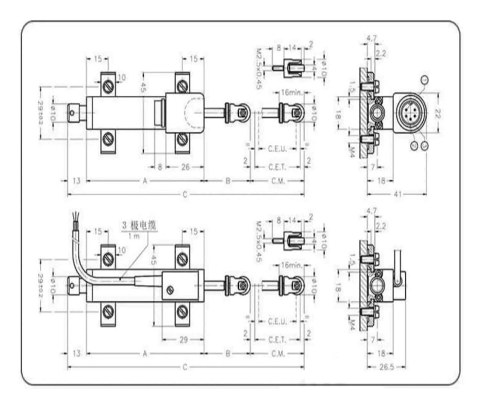 Sensore di spostamento lineare caricato a molla SIN-W-010-C-L01M
