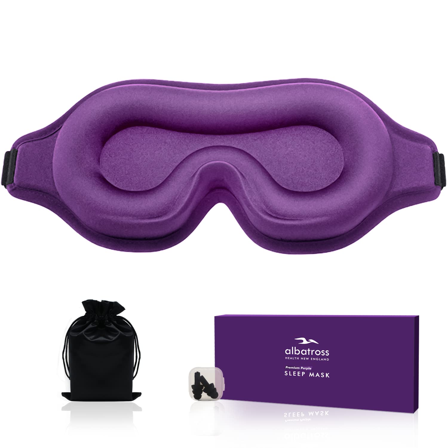 Albatross Health New England Sleep Eye Mask for Men Women, Lash Extensions 3D Sleeping Mask for Side Sleeper, Blackout Night Blindfold Eye Shade Cover for Travel (Purple)
