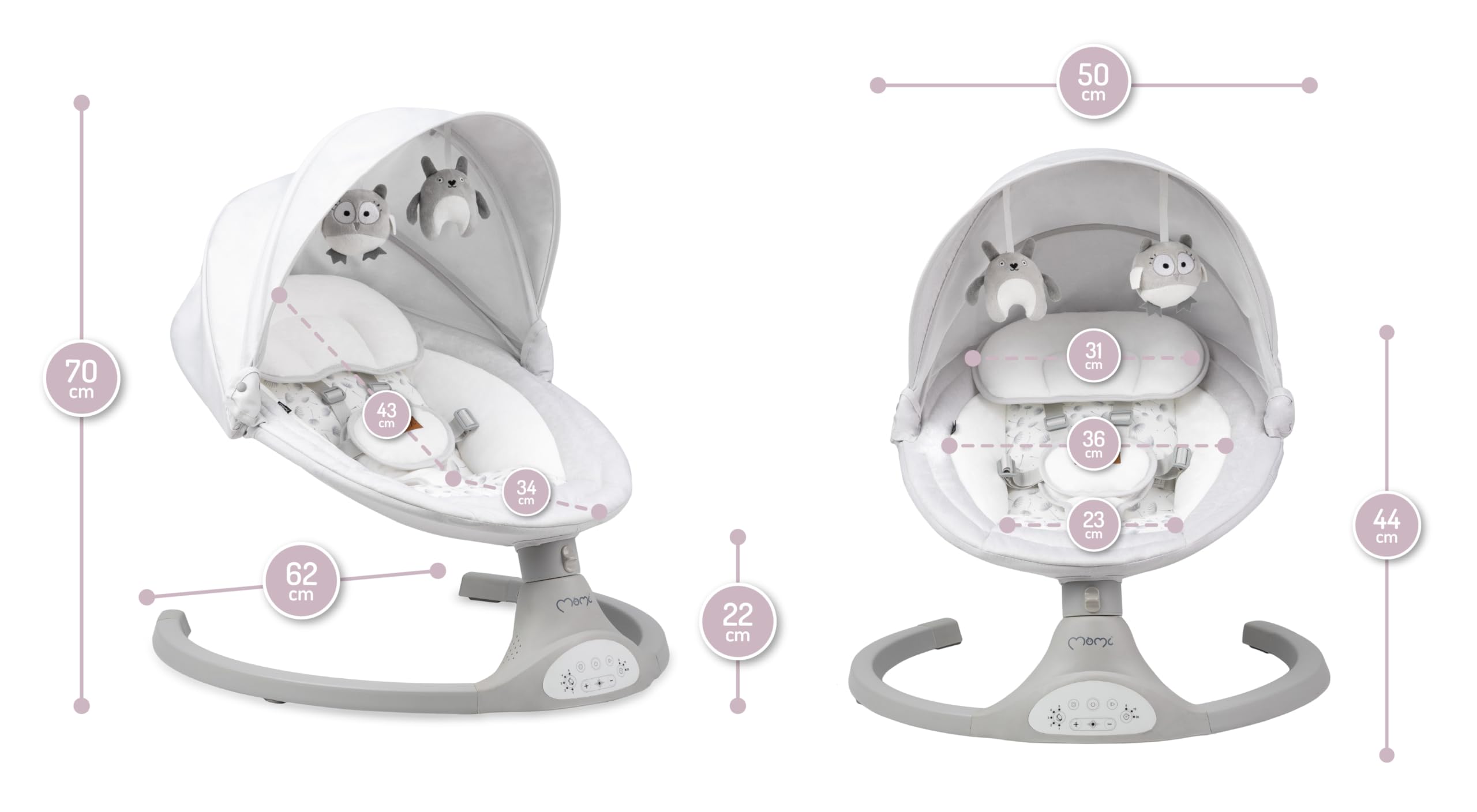 MoMi KENANI Babywippe klappbar mit Fernbedienung Bluetooth 5-Punkt-Sicherheitsgurt bis 9 kg