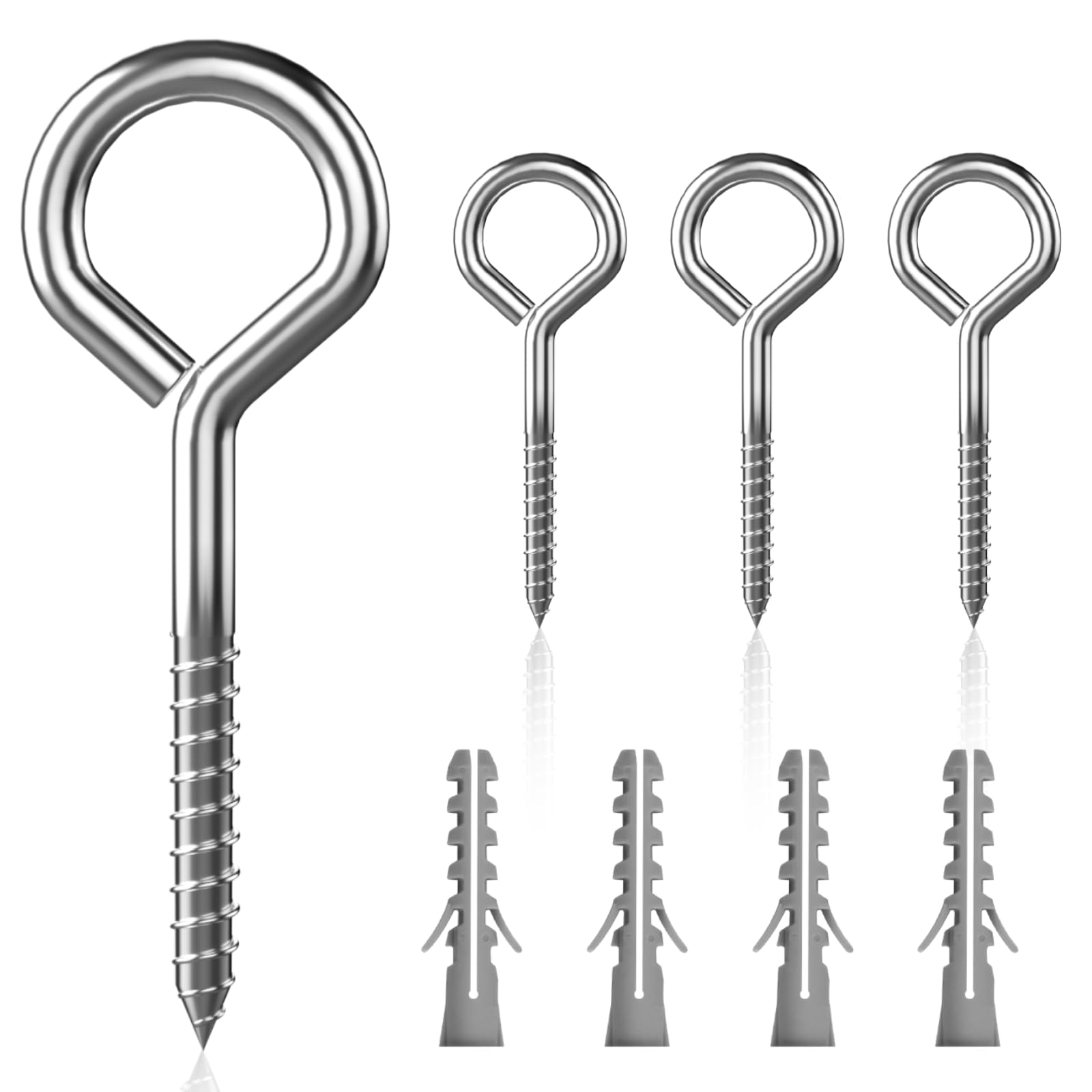 4 Pcs Eye Hooks Screw in, 4.9'' Heavy Duty Eyelet Screws, Large Closed Screw Eye Hooks, Wood Eye Hooks with 4 Plastic Expansion Plugs, Outdoor Eye Screws for Swing Chair,Yoga,Indoor and Outdoor