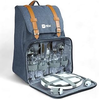 NTK, Cooler Mochila Picnic Park Kit RPET 300D com Forro PEVA 32x23x43 cm Piquenique e Camping, Azul