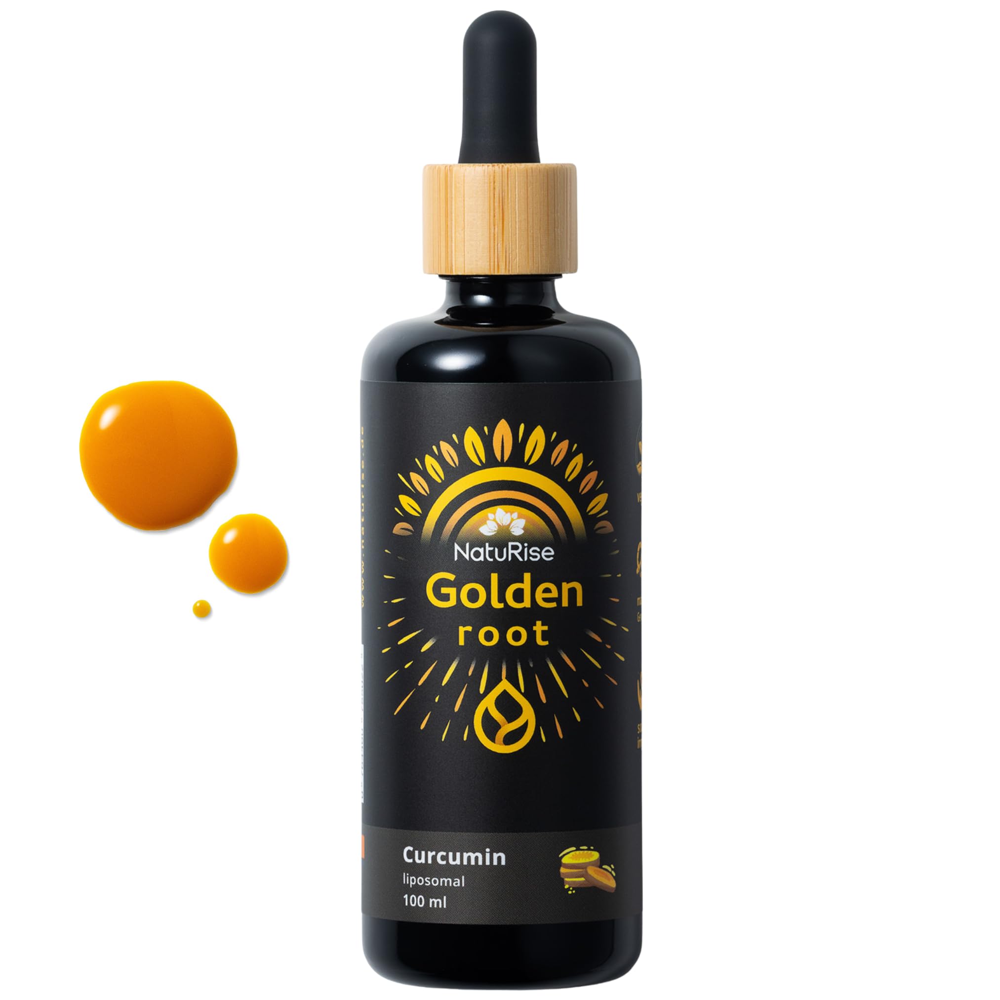 NatuRise® Kurkuma Tropfen Hochdosiert - Liposomales Curcumin mit Sanddornextrakt - Kurkumin Extrakt 100% Vegan - UV-Glas & Pipette mit Dosierskala - Laborgeprüft (100ml)