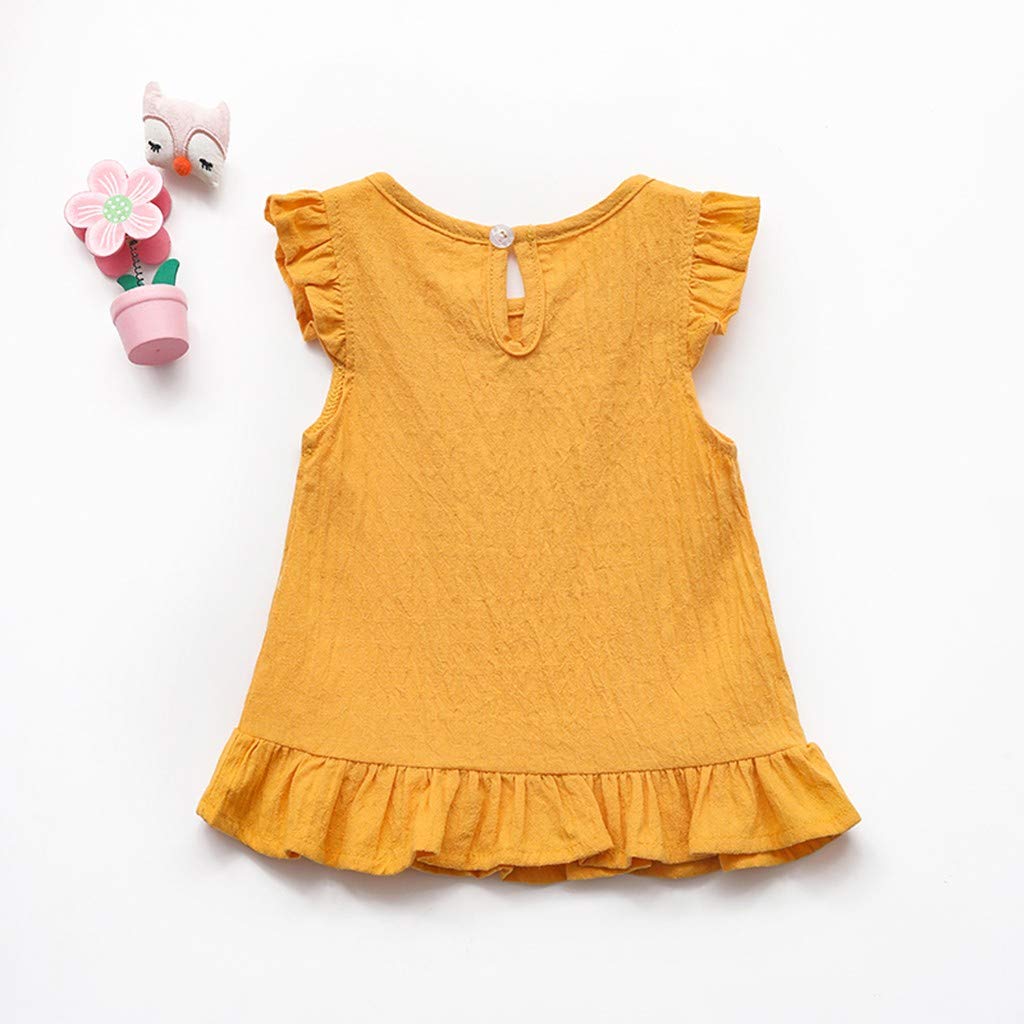 RNTOP Toddler Baby Girls Tank Tops Sleeveless Ruffle T-Shirt Solid Color Casual Blouse Summer Shirts (Yellow, 4-5 Years)
