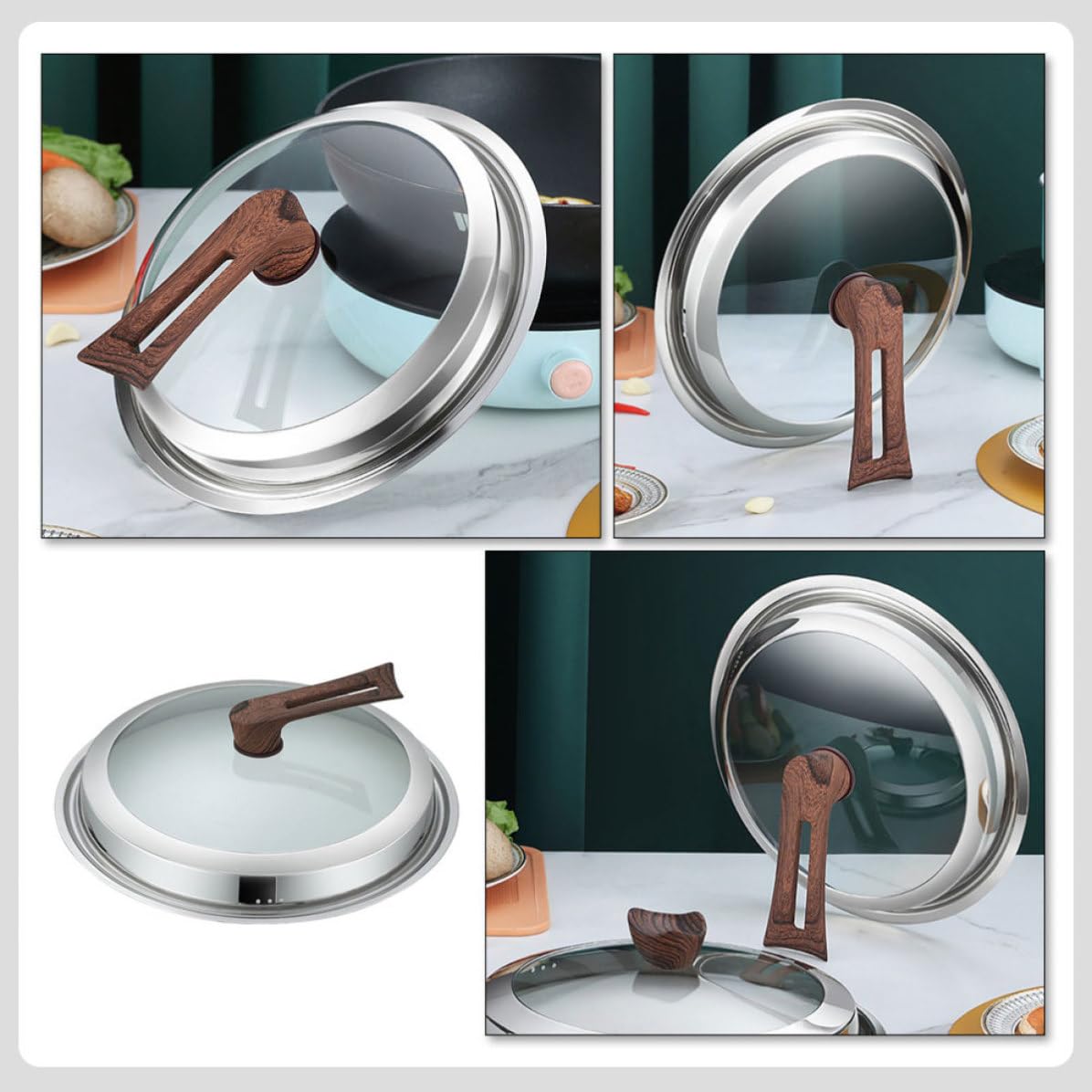 UKCOCO Coperchio Pratico per Pentola in Acciaio Inossidabile Vetro Trasparente e Design Creativo, per Wok e Uso Domestico in Cucina