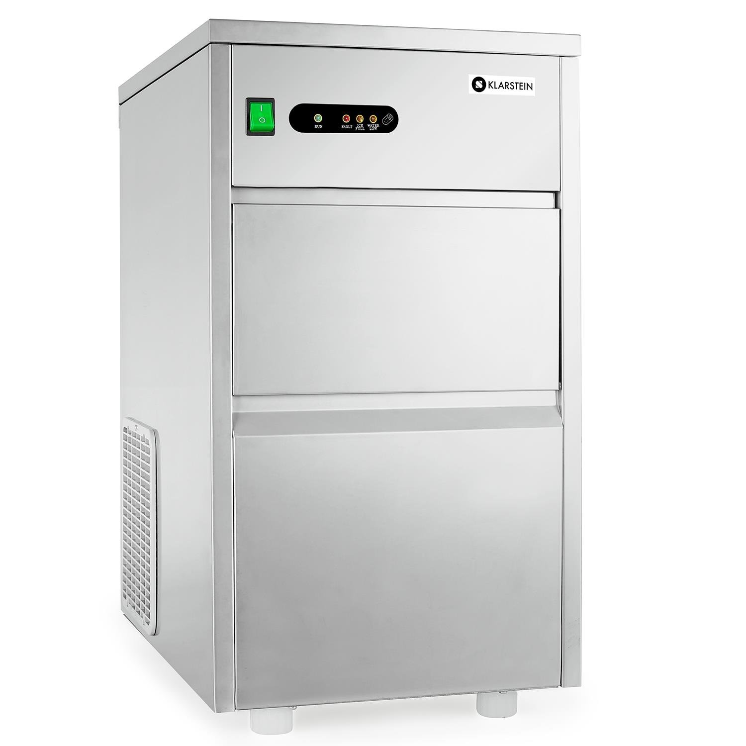 Klarstein ICE3-Powericer-XL Industrial Ice Machine - 145 W, 20 Kg/Day, 3,5 Kg Storage Compartment, Effective Cooling System, Tasteless Lining, Pumping System, Stainless Steel, Silver